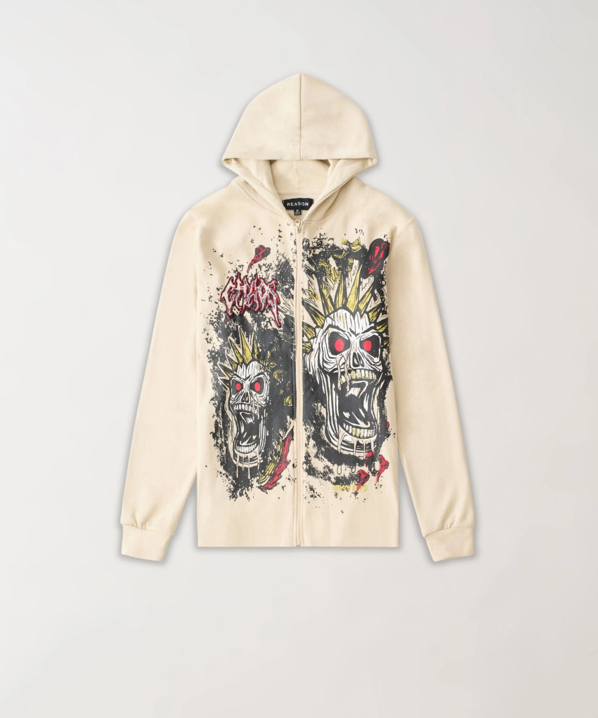 Beware Embroidered Skull Hoodie - Khaki