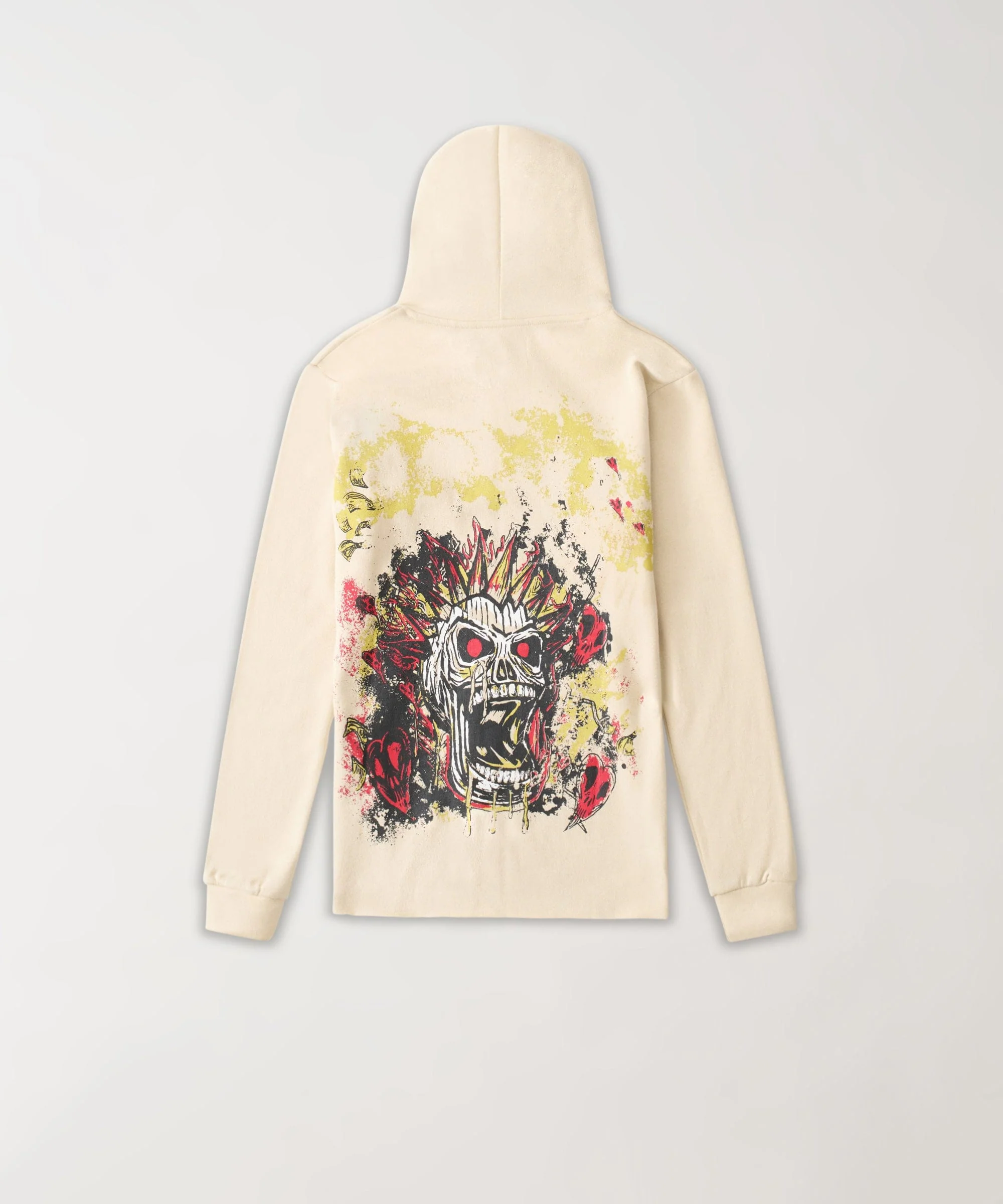 Beware Embroidered Skull Hoodie - Khaki - Image 5