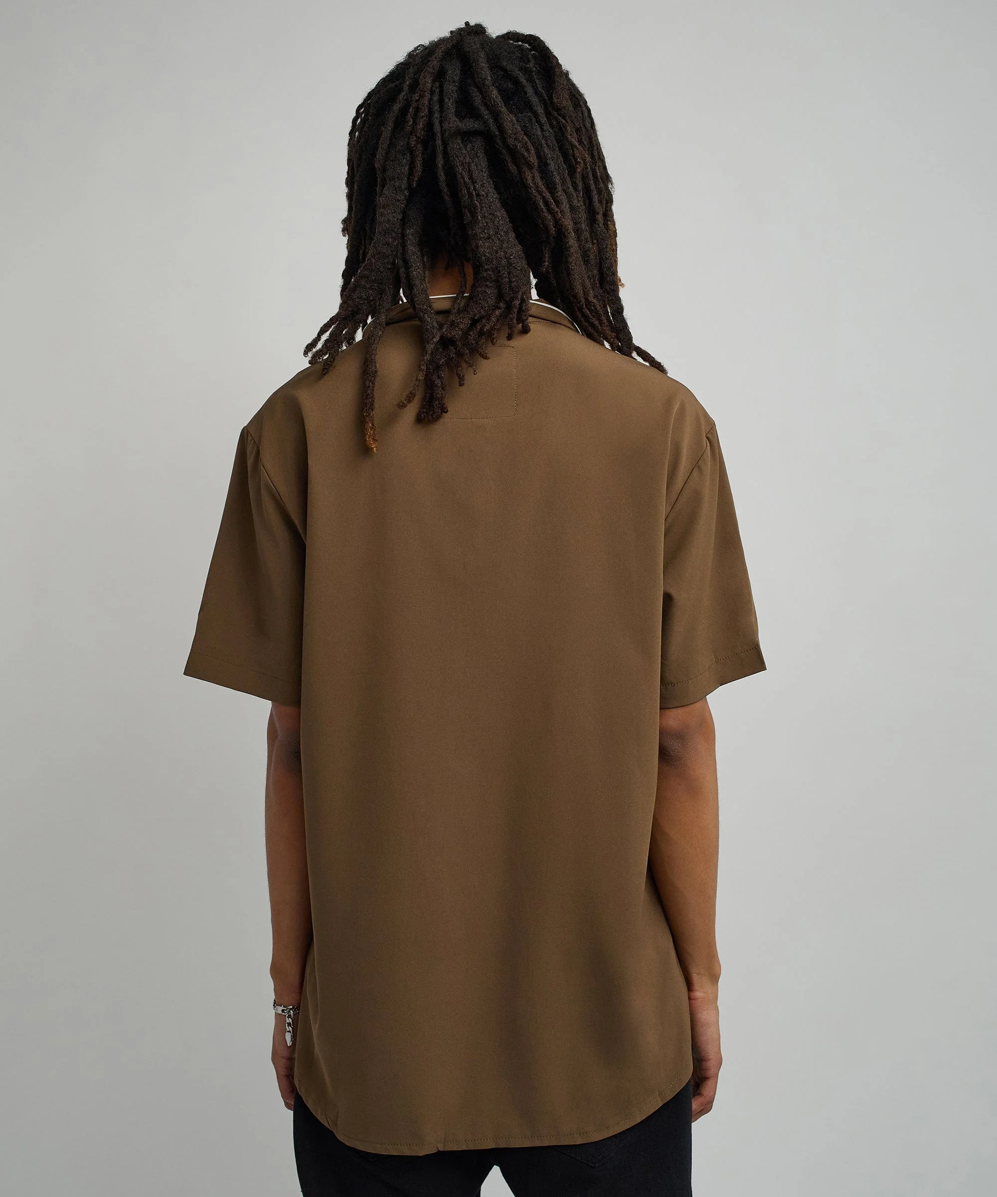 Clubmaster Short Sleeve Embroidered Button Down Shirt - Brown - Image 10
