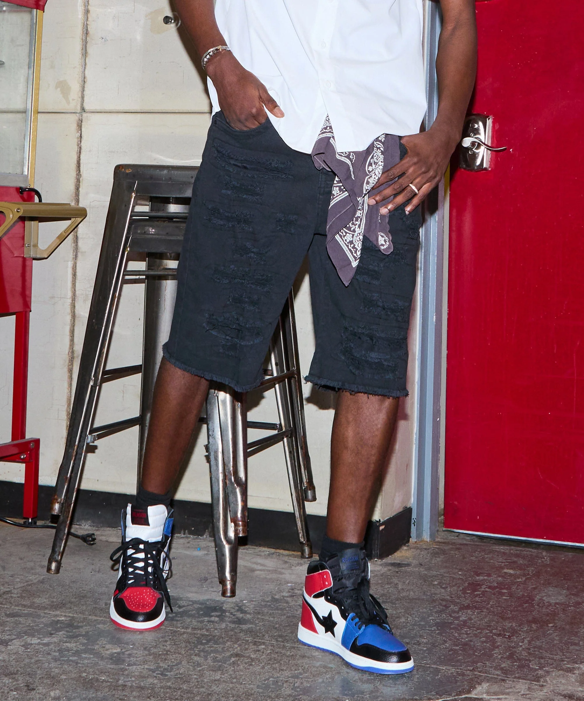 Destroyed Denim Shorts - Black - Image 10
