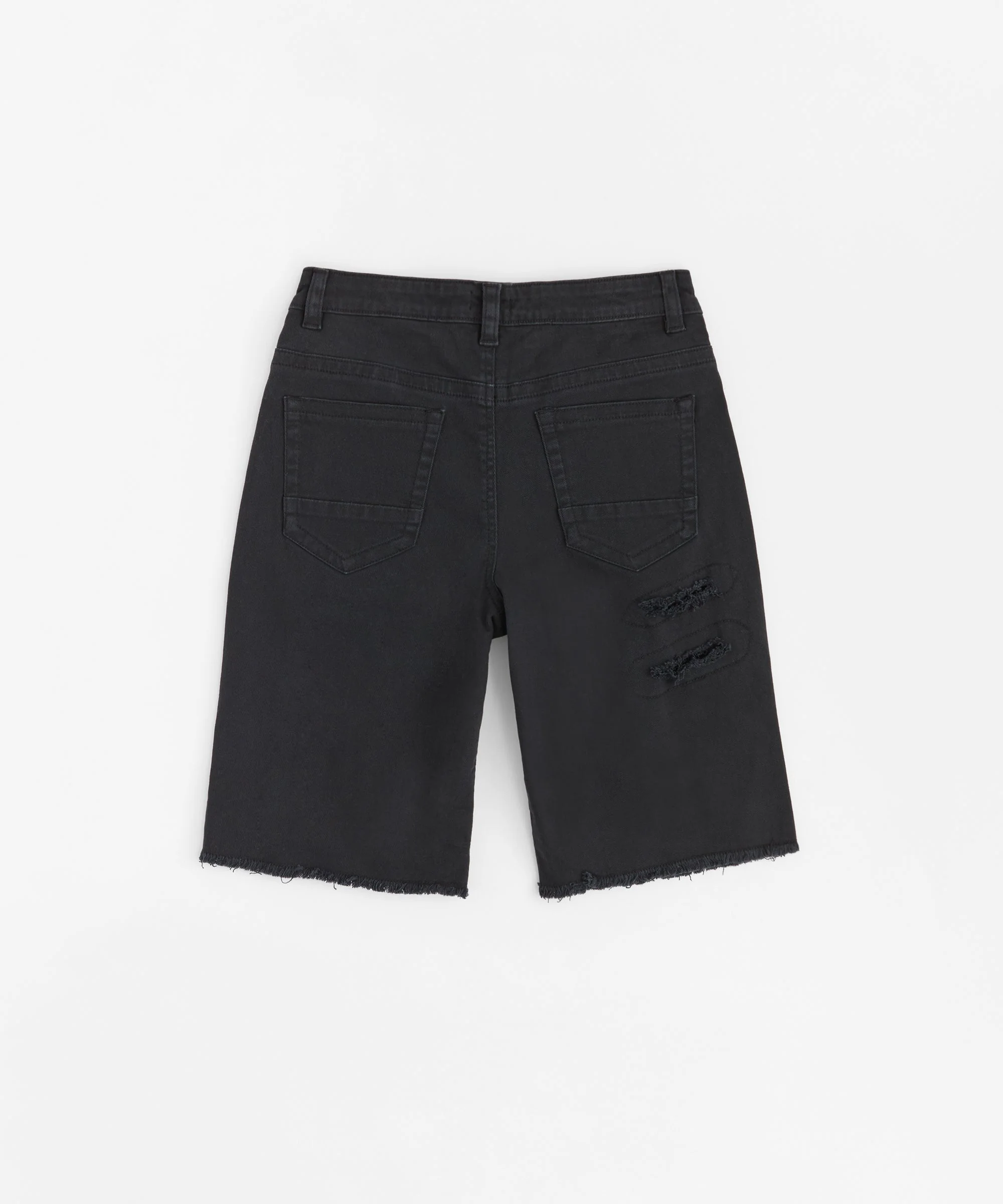 Destroyed Denim Shorts - Black - Image 4