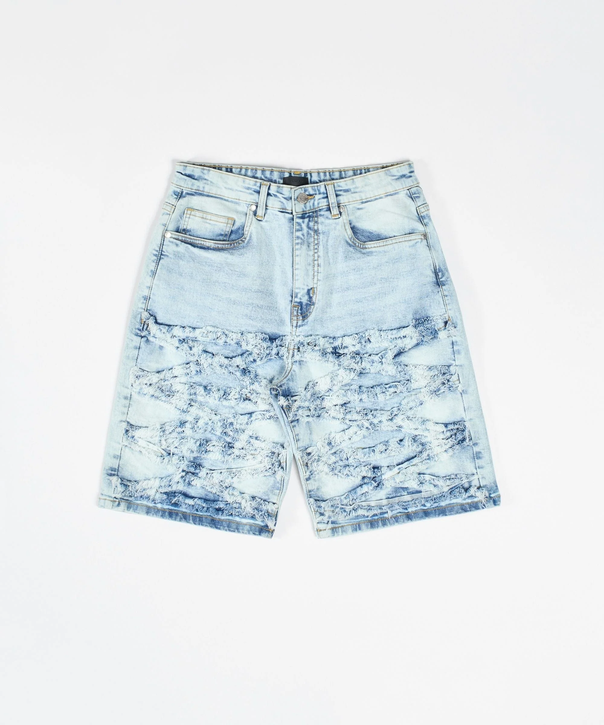 Destroyed Rip And Repair Denim Shorts - Light Blue
