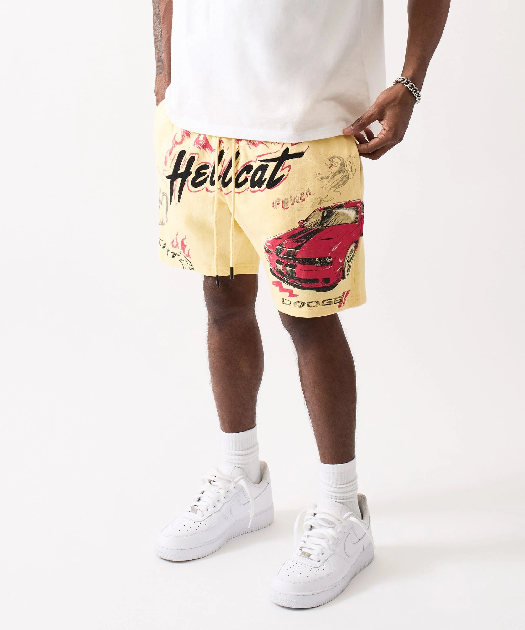 Dodge Hellcat Speed Applique Fleece Short - Tan - Image 3