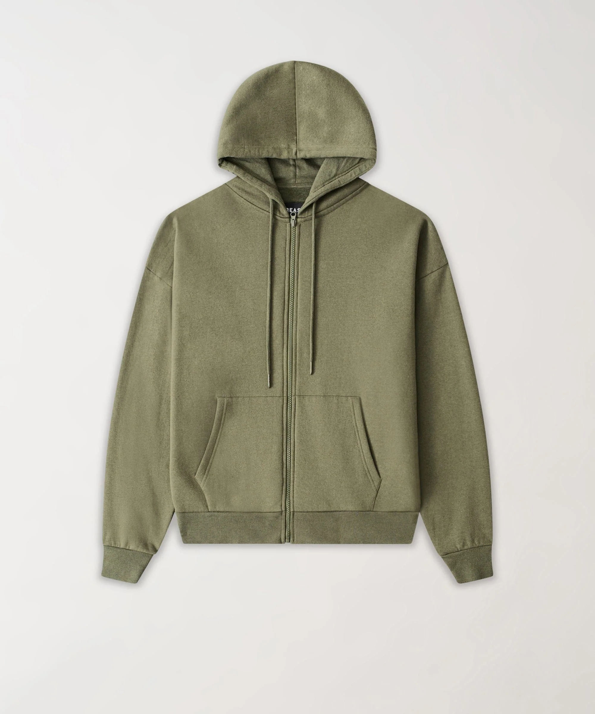Essential Heavyweight Fleece Baggy Fit Comfy Zip Up Hoodie - Olive Green