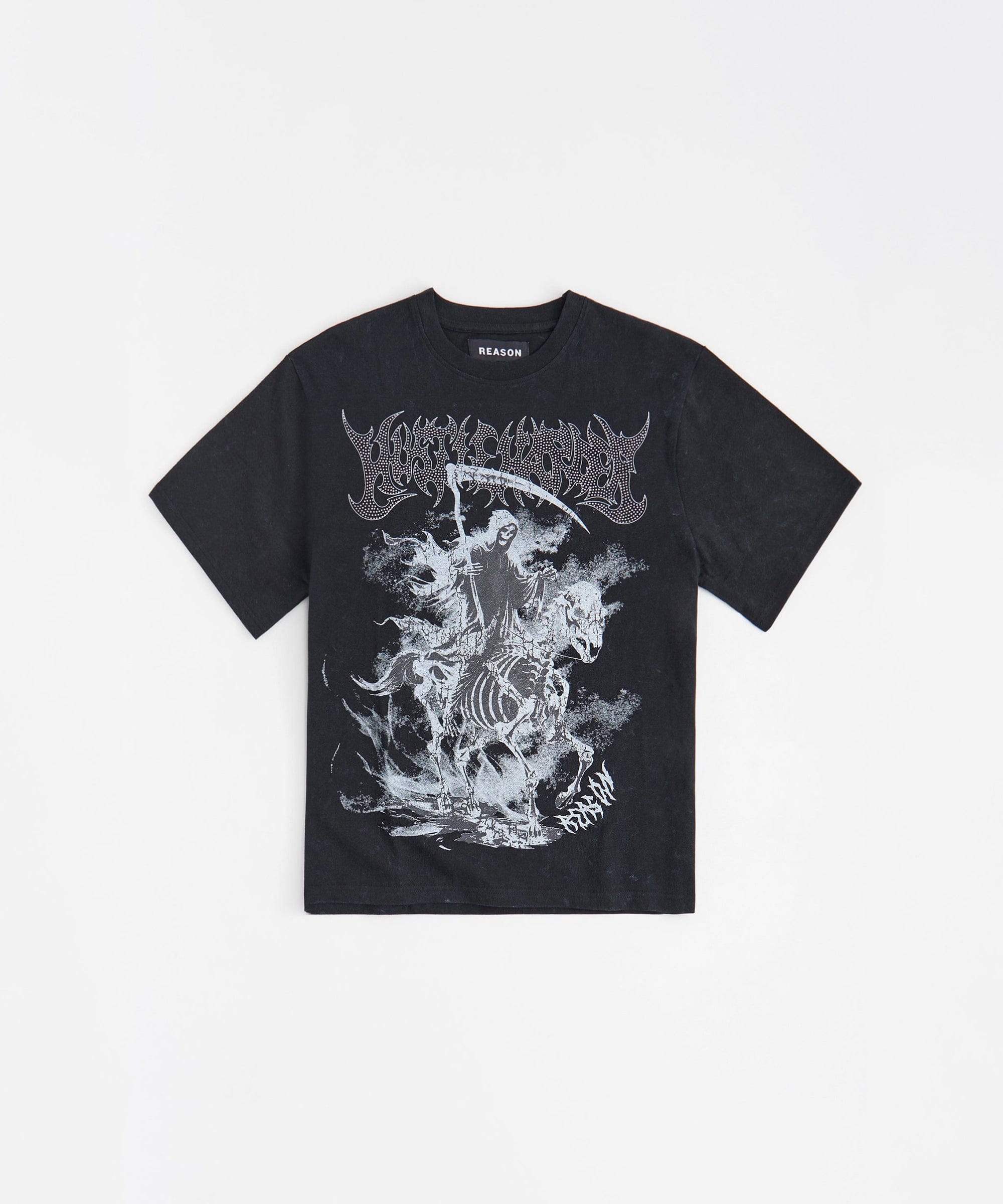 Grim Reaper Rhinestone Washed Short Sleeve Tee - Black