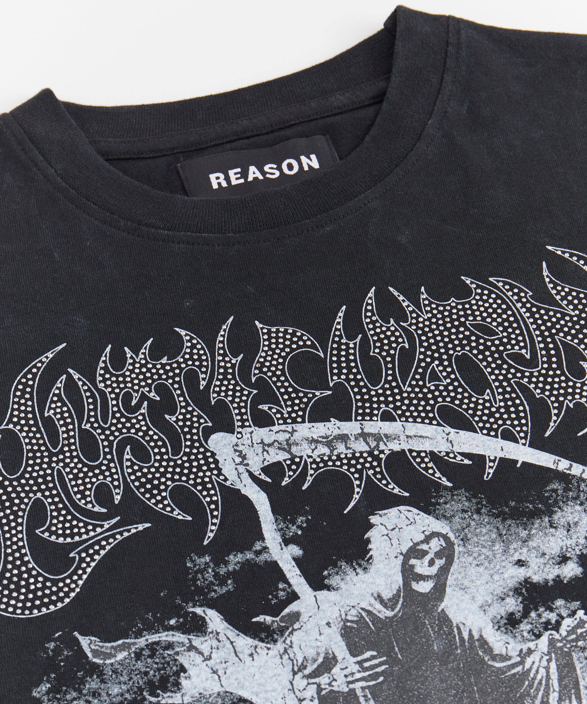 Grim Reaper Rhinestone Washed Short Sleeve Tee - Black - Image 2
