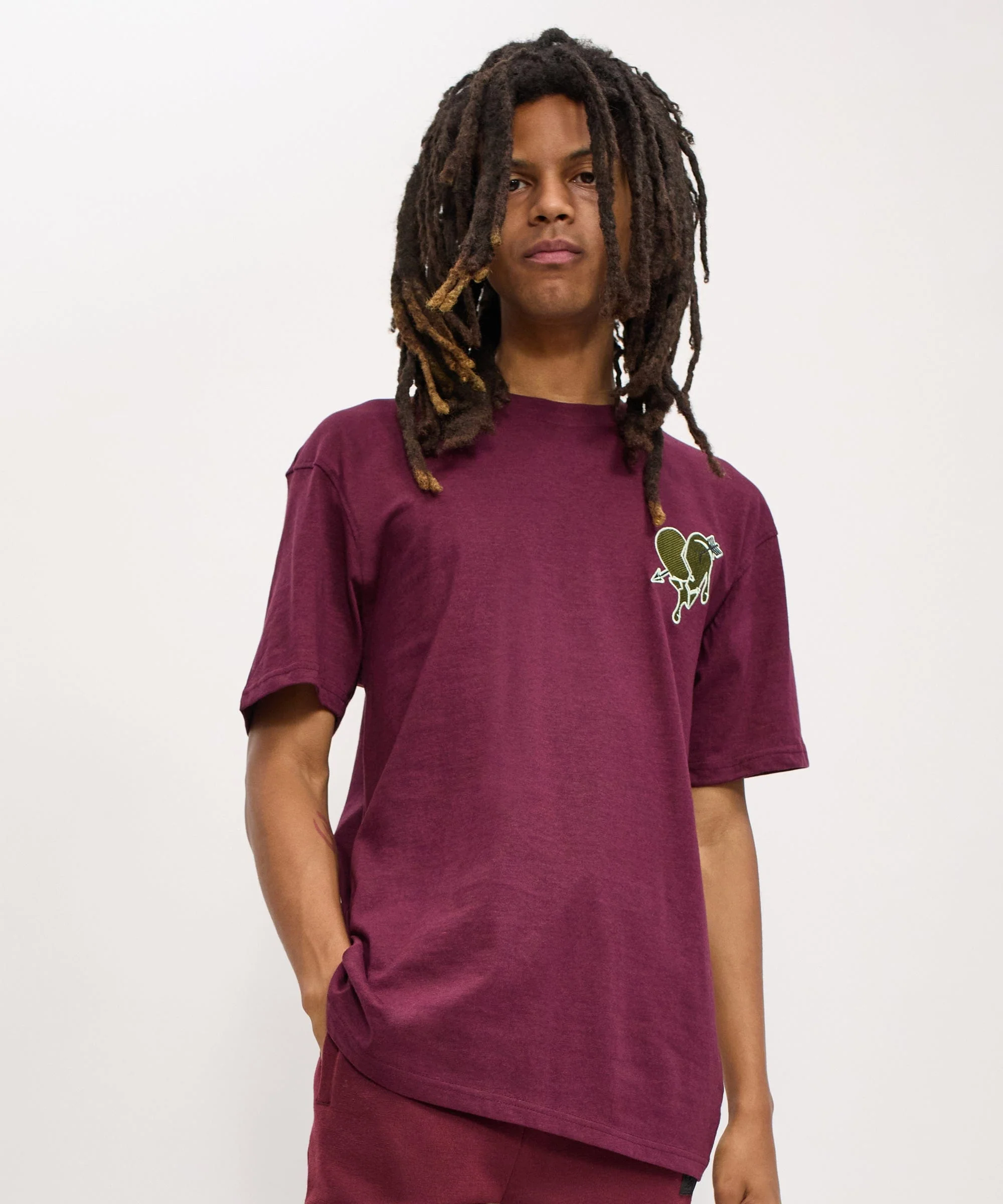 Heartless Embroidered Short Sleeve Tee - Burgundy - Image 5