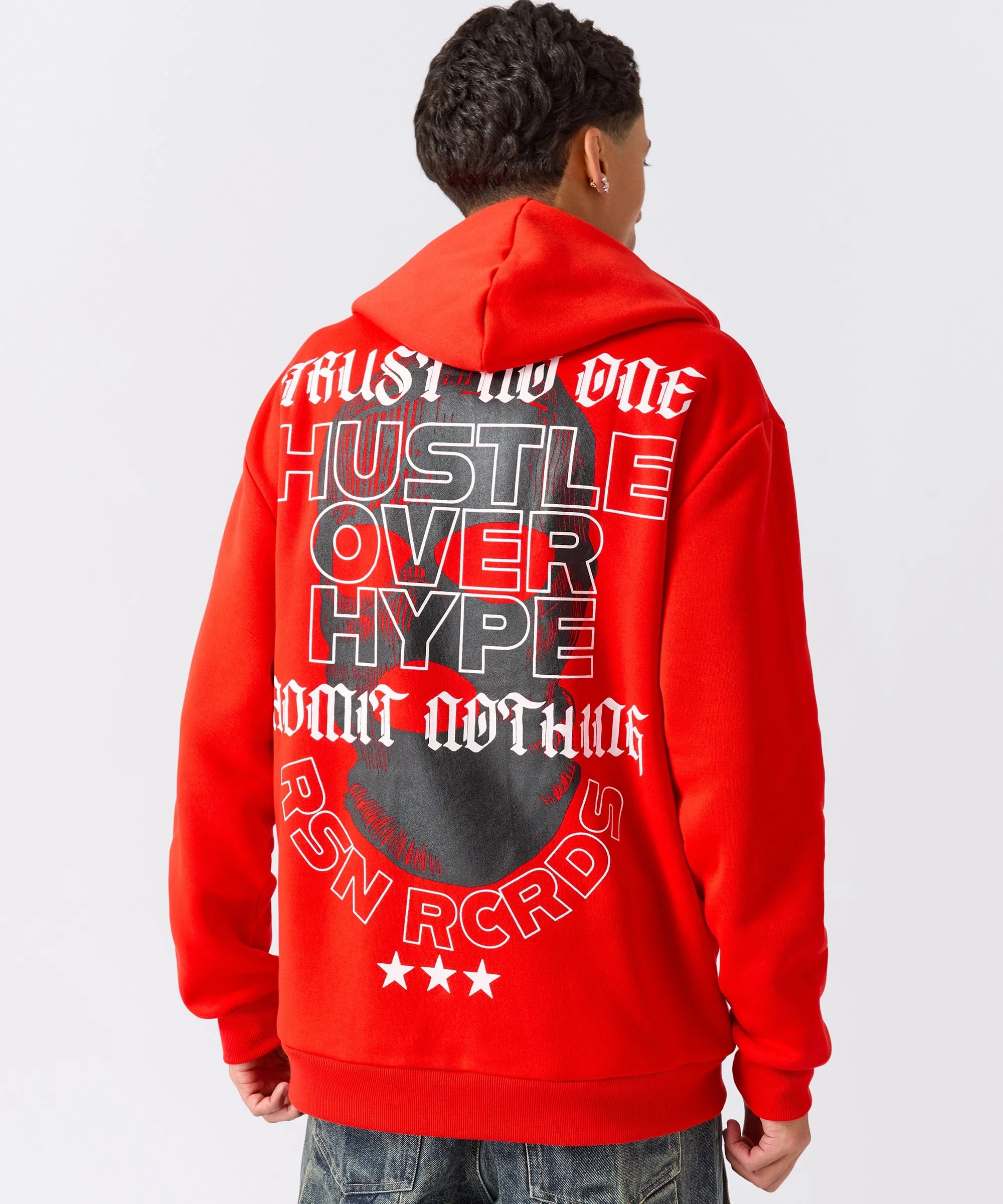 Hustle Over Hype Embroidered Hoodie - Red - Image 10