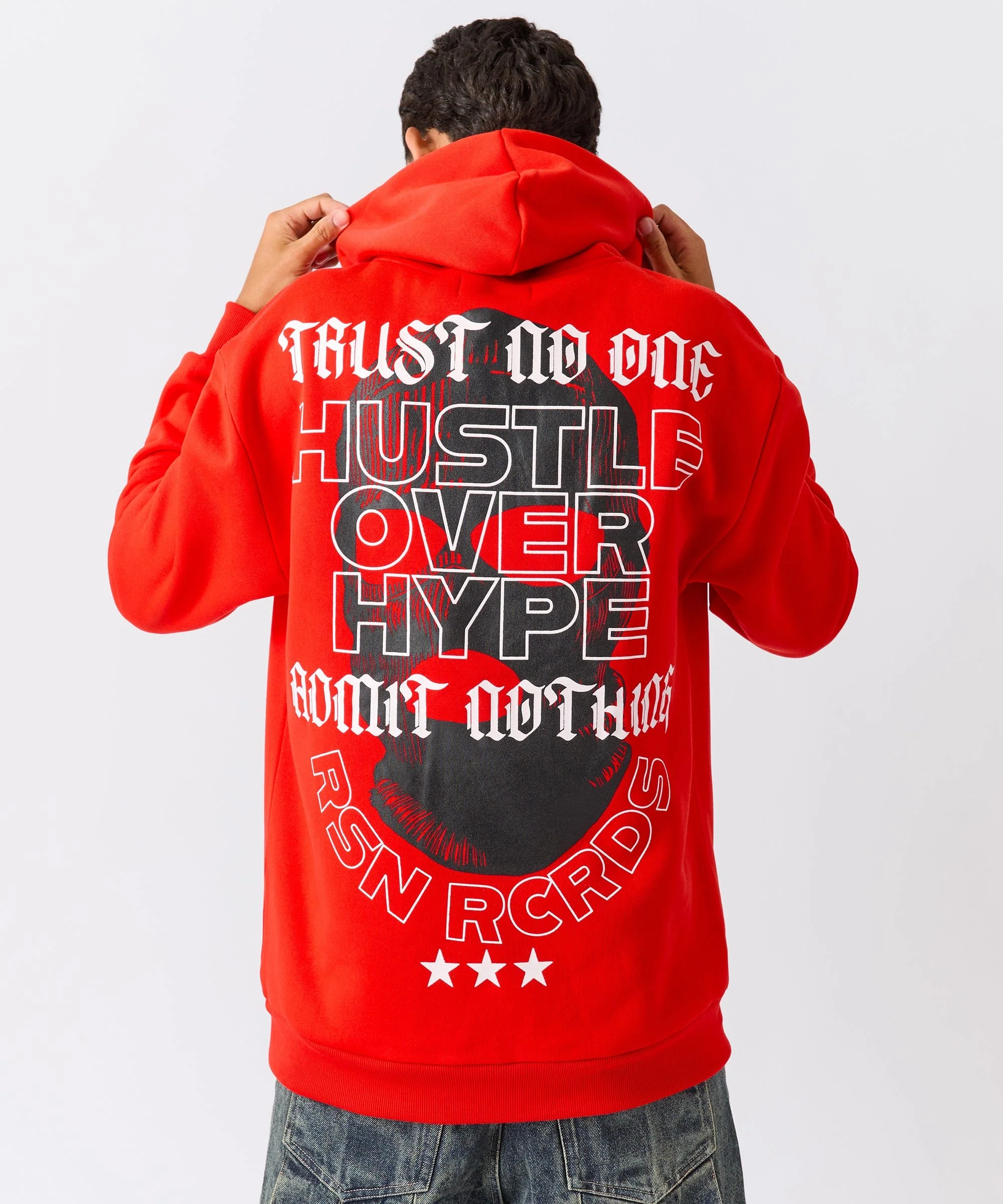 Hustle Over Hype Embroidered Hoodie - Red - Image 2