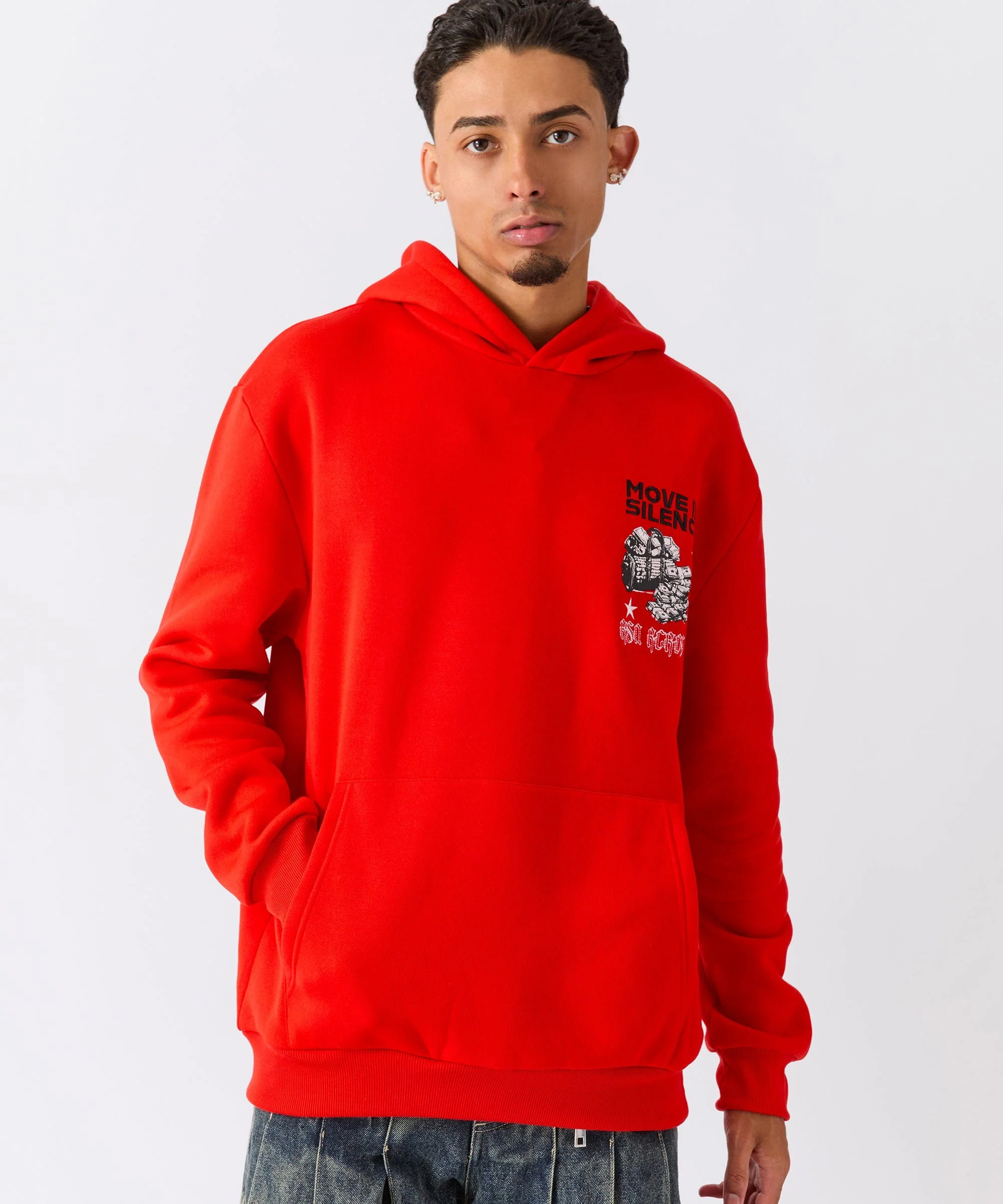 Hustle Over Hype Embroidered Hoodie - Red - Image 5