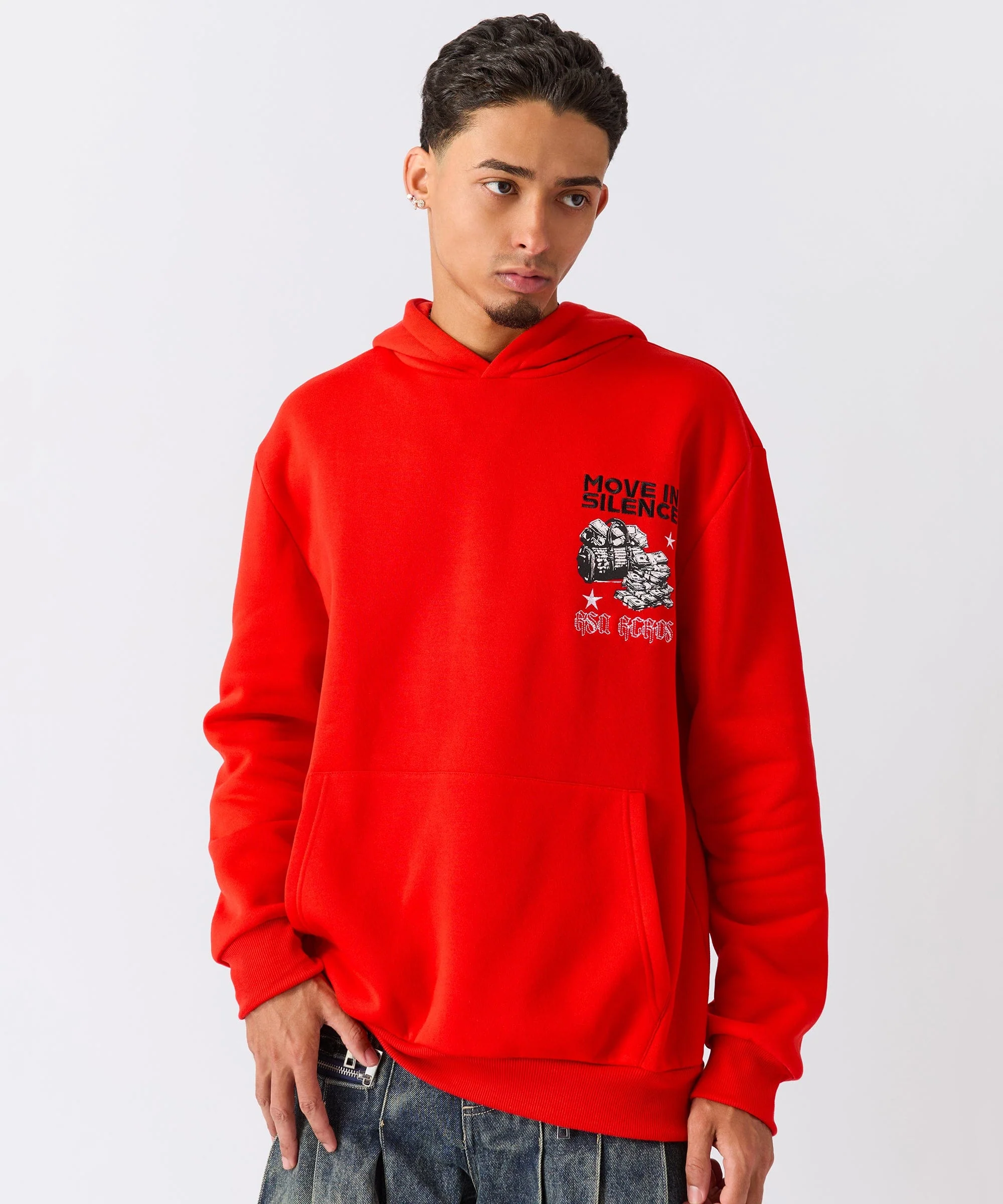 Hustle Over Hype Embroidered Hoodie - Red - Image 7