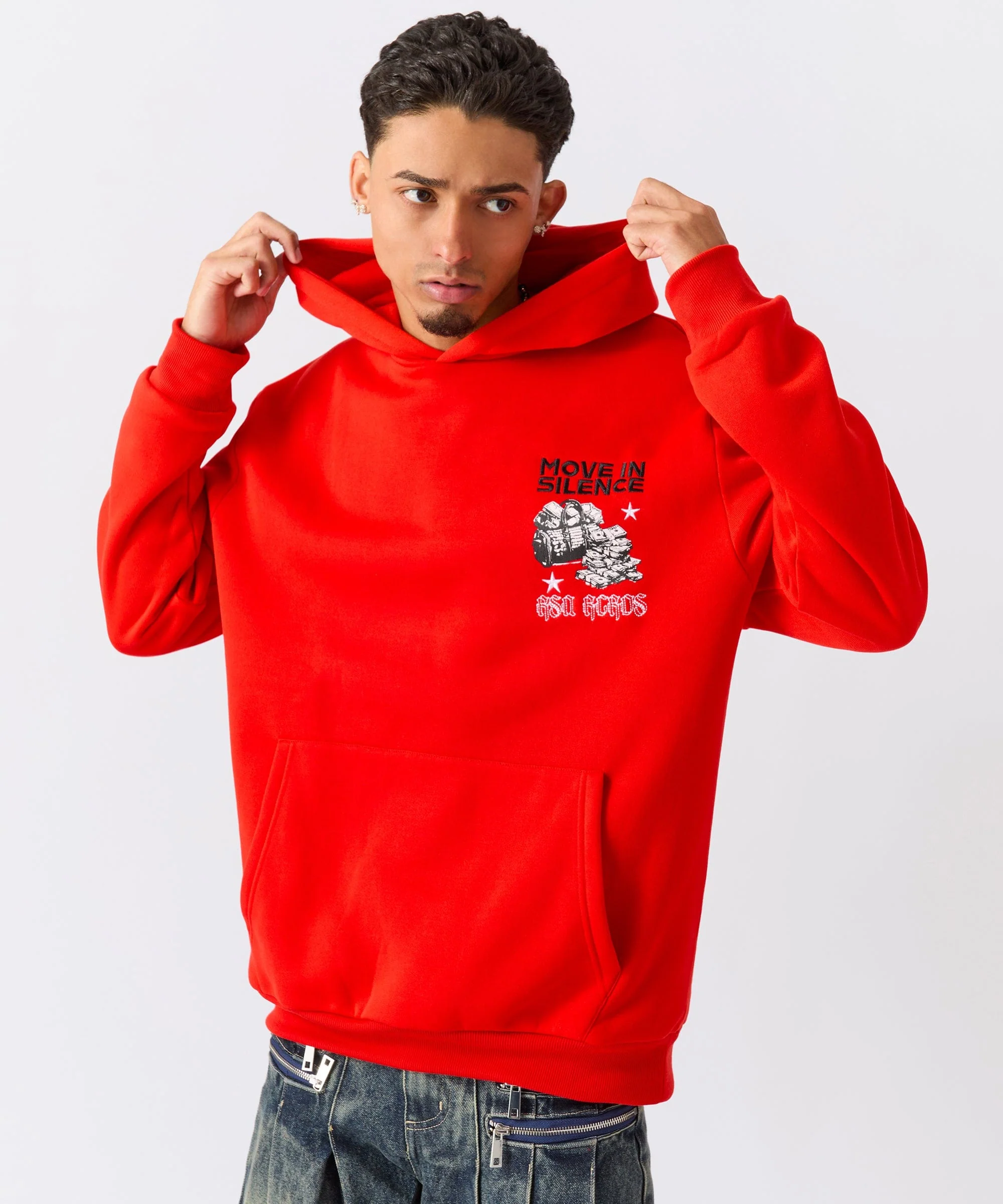 Hustle Over Hype Embroidered Hoodie - Red - Image 8