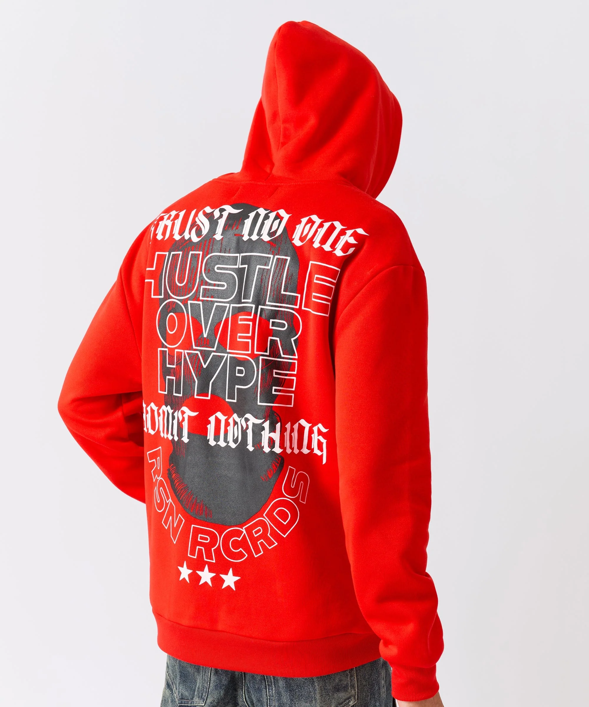 Hustle Over Hype Embroidered Hoodie - Red - Image 9