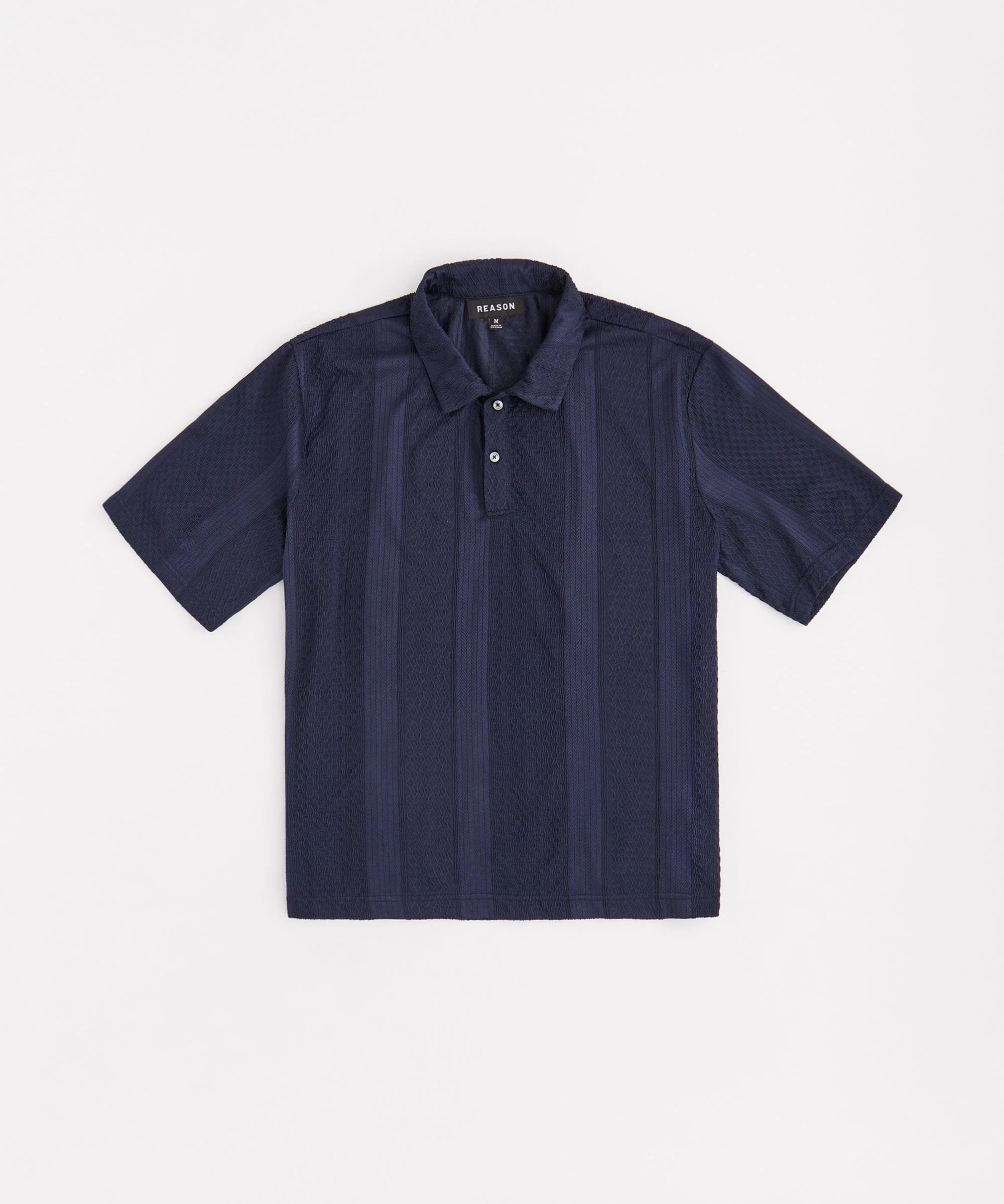 Jacquard Knit Textured Polo Shirt - Navy