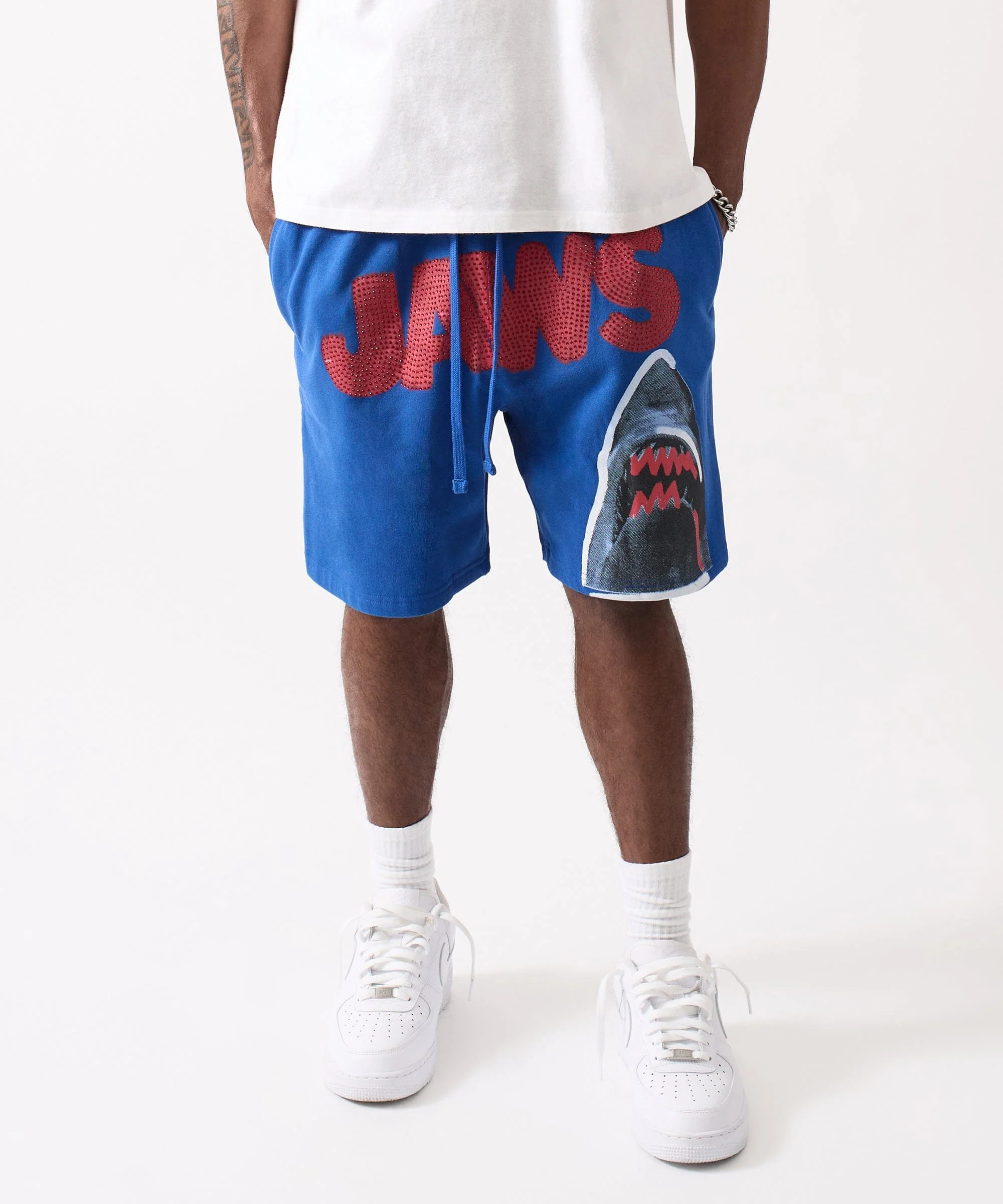 Jaws Rhinestone Fleece Short - Blue - Image 2
