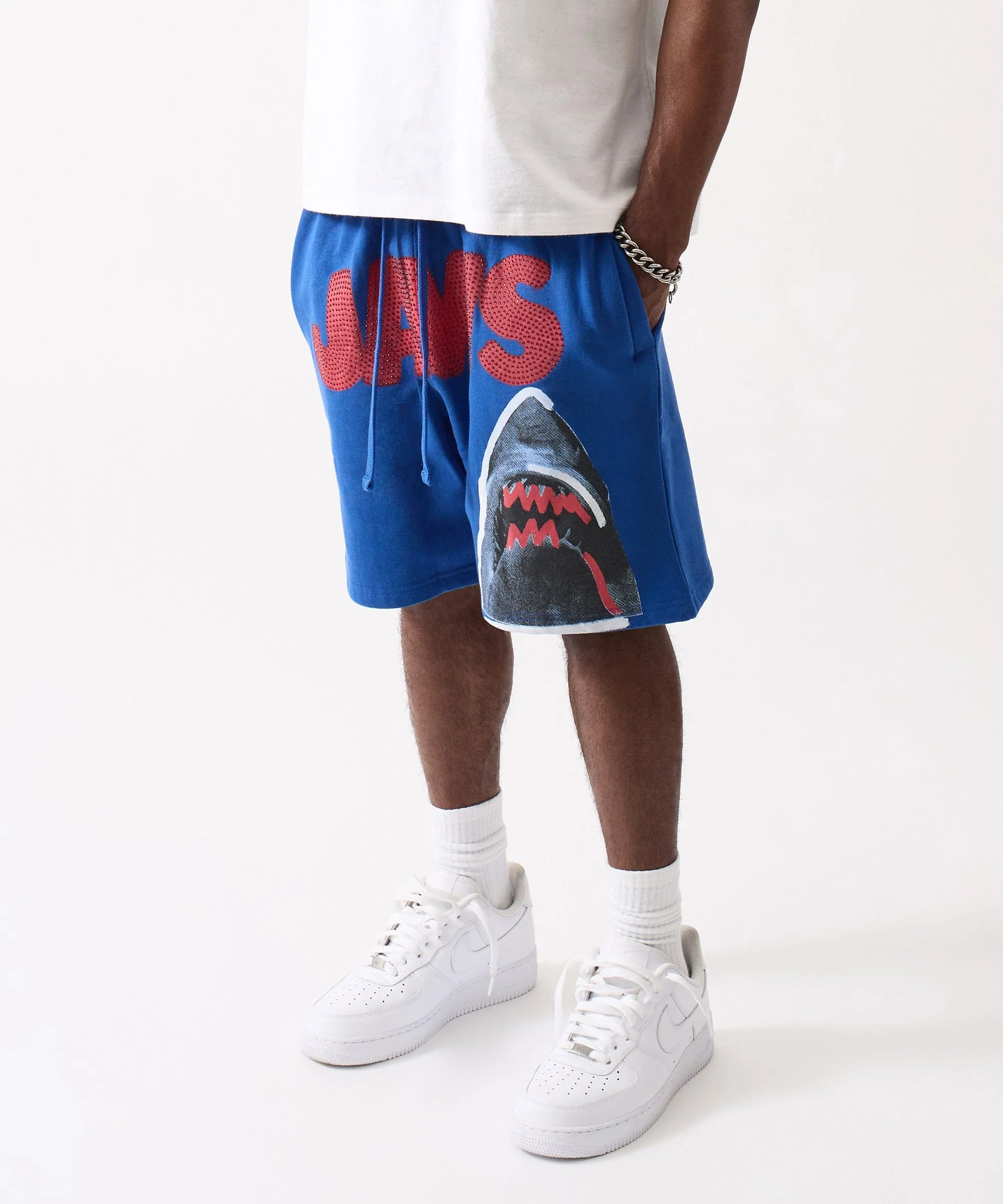 Jaws Rhinestone Fleece Short - Blue - Image 3