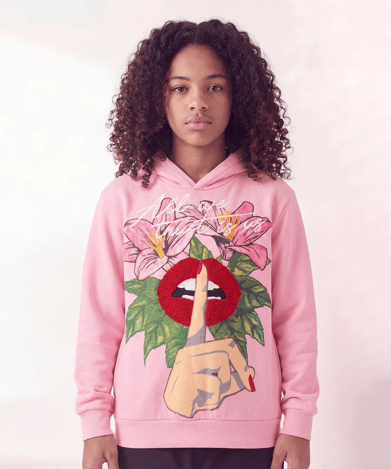 Kids All We Trust Is Us Chenille Patched Hoodie - Pink - Image 2