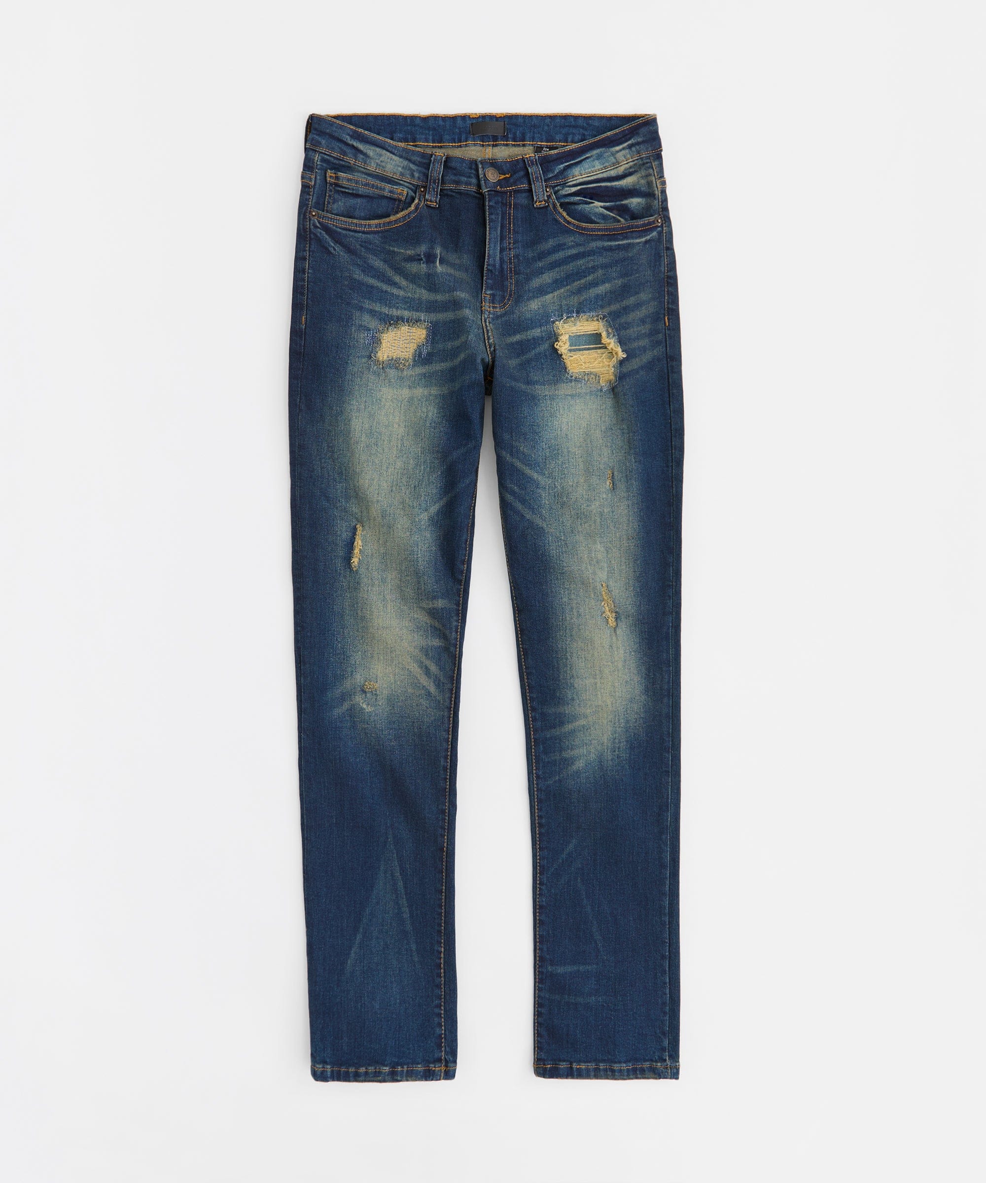 Indigo Washed Tint Rip And Repair Denim Pants - Dark Blue - Image 3