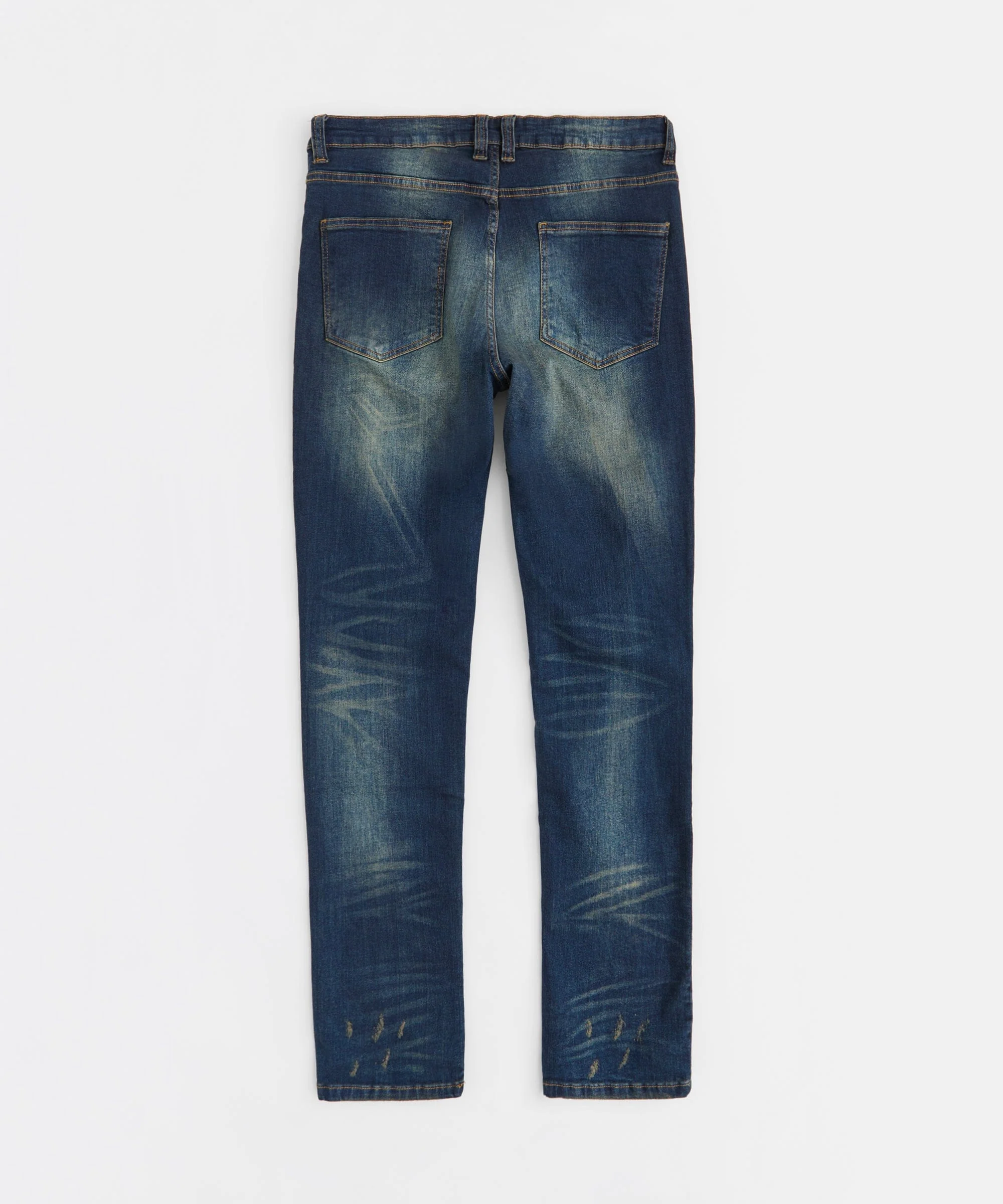 Indigo Washed Tint Rip And Repair Denim Pants - Dark Blue - Image 5