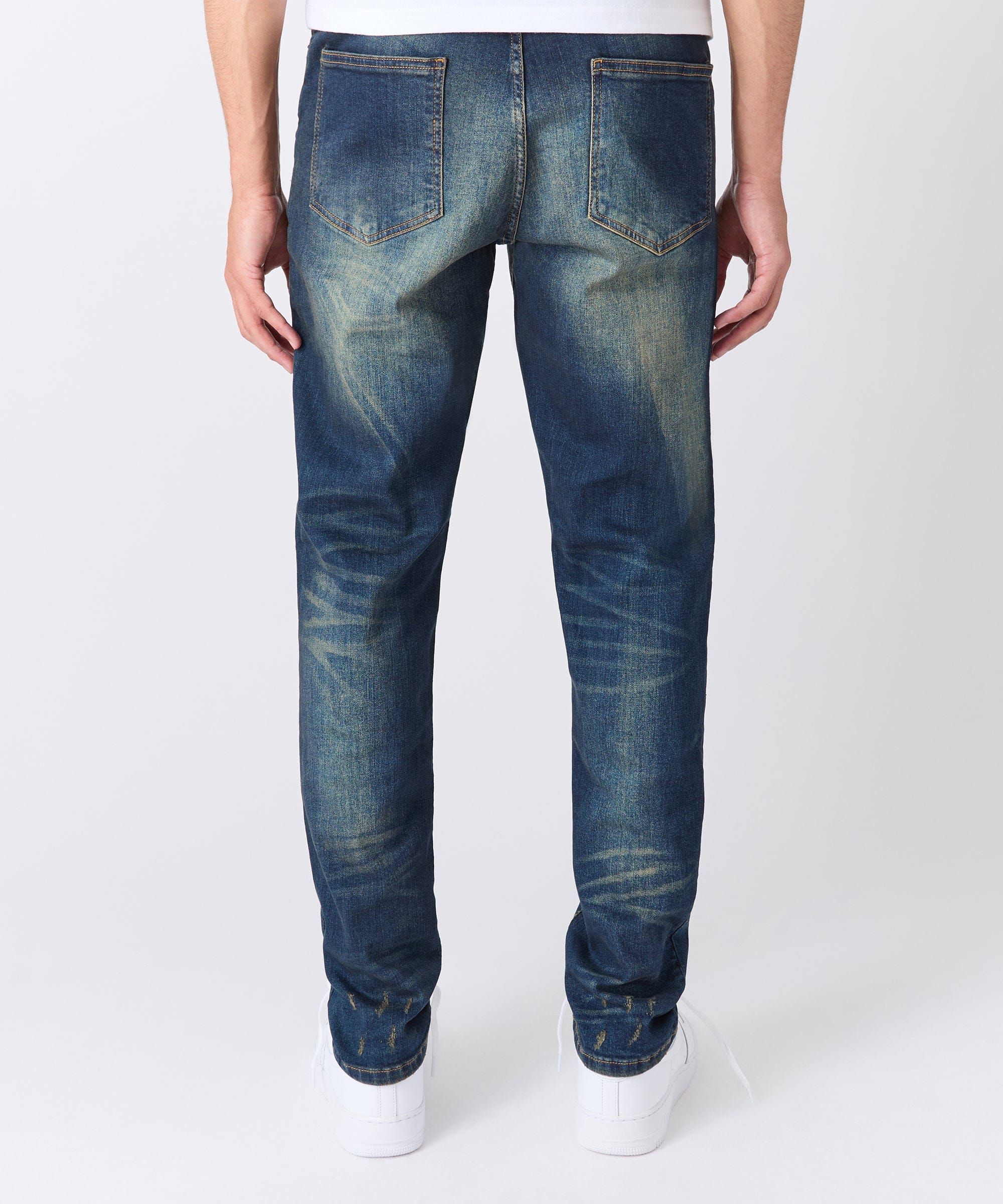 Indigo Washed Tint Rip And Repair Denim Pants - Dark Blue - Image 6