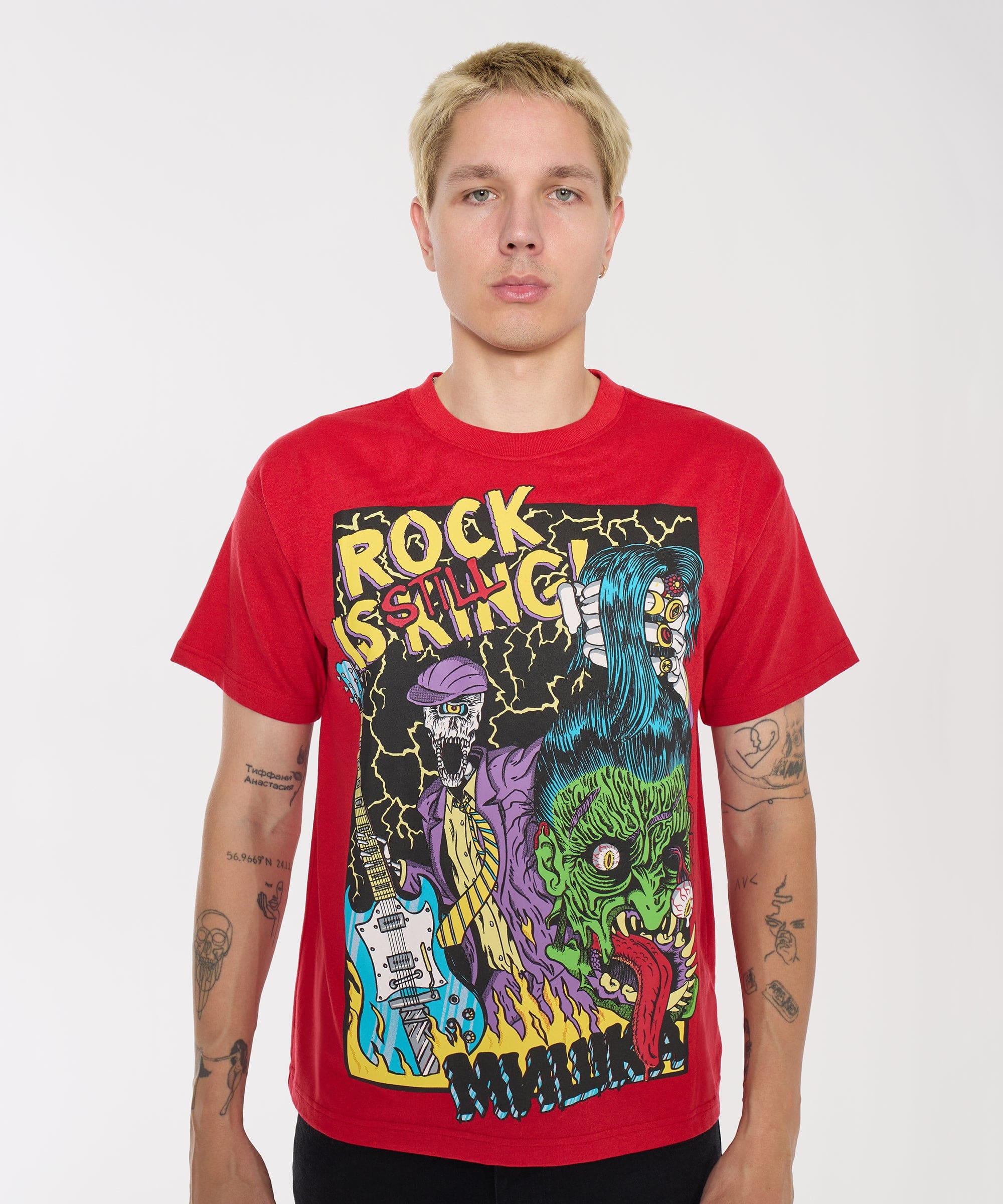 Mishka Still King Embroidered Short Sleeve Tee - Red - Image 4