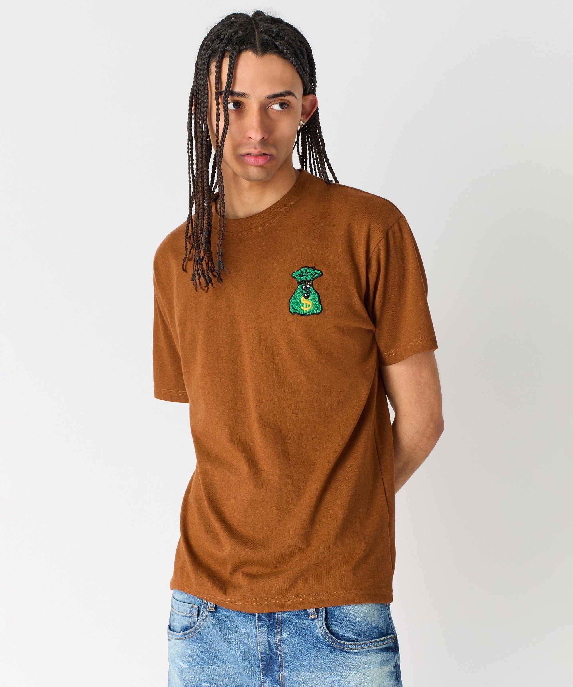Money Bags Chenille Patch Short Sleeve Tee - Khaki - Image 2