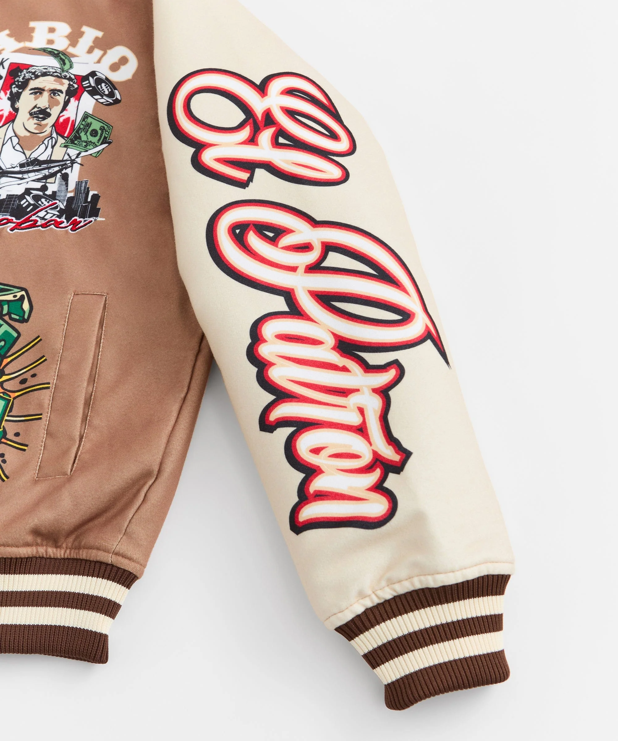 Pablo Escobar Embroidered Varsity Jacket - Khaki - Image 3