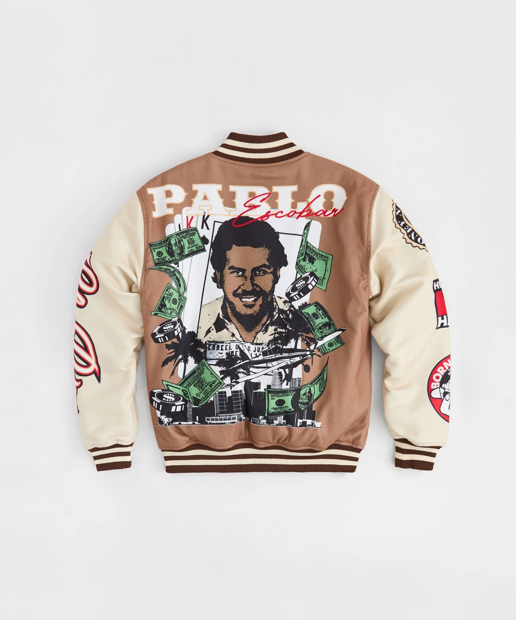 Pablo Escobar Embroidered Varsity Jacket - Khaki - Image 4