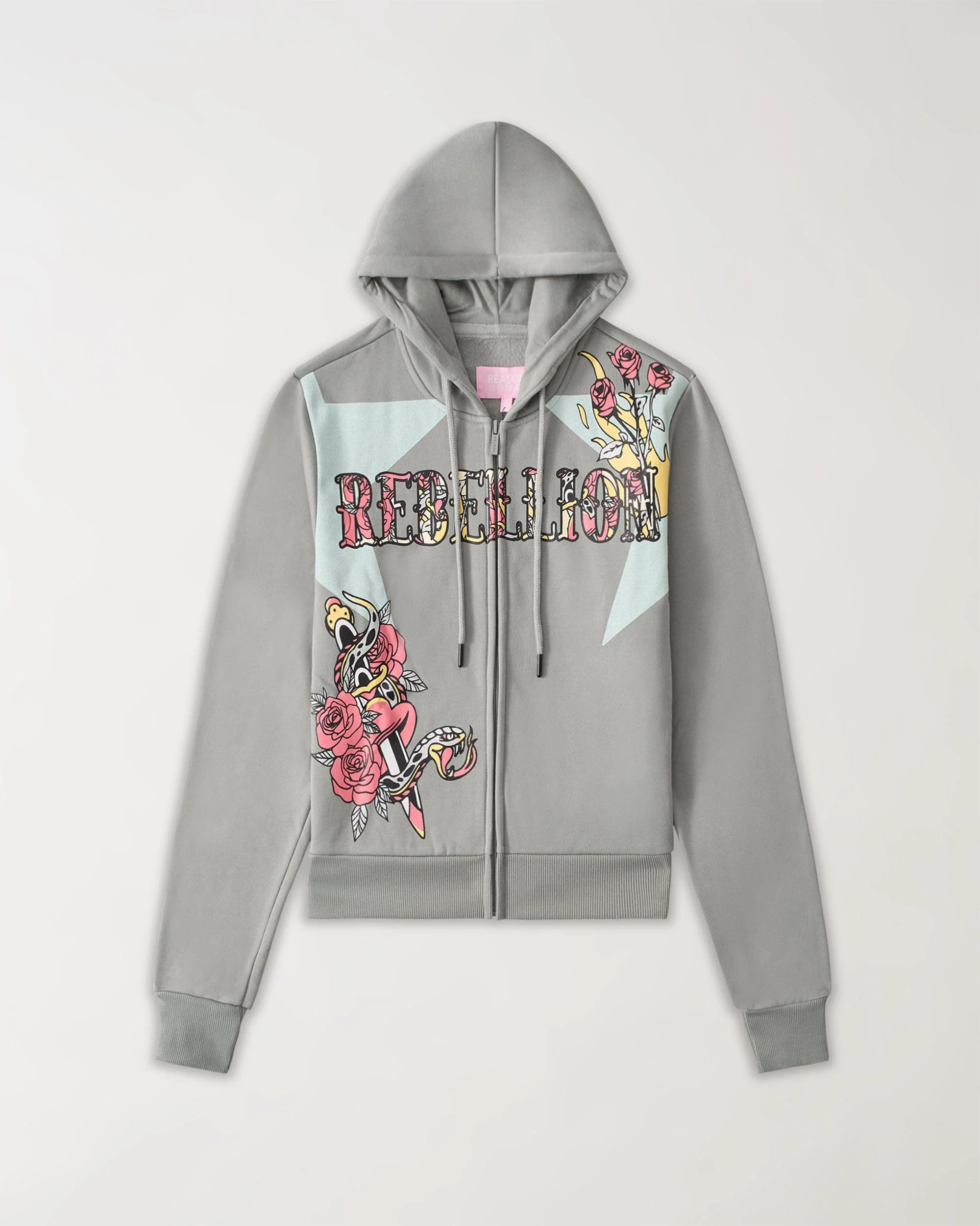 Plus Size Women Rebellion Cropped Zip Up Hoodie - Grey