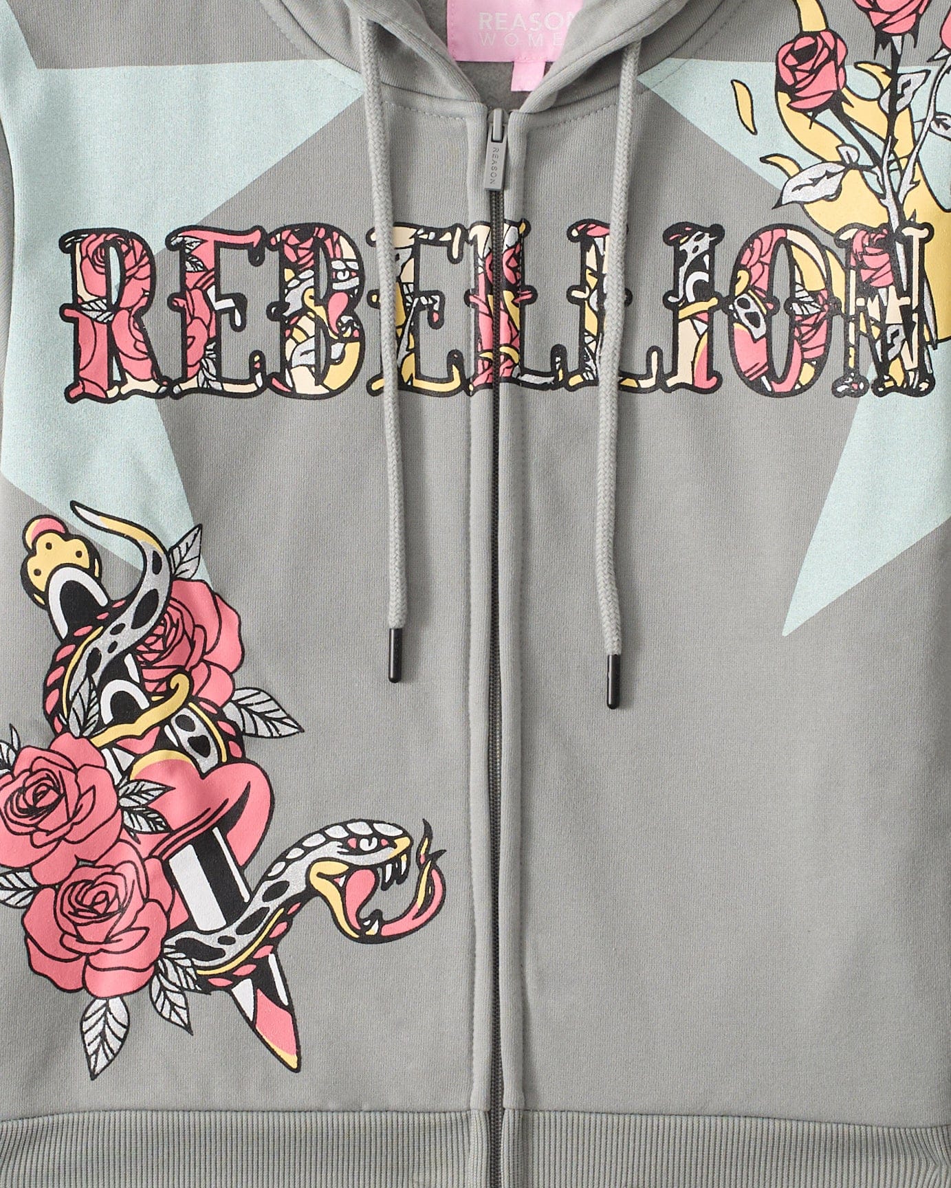 Plus Size Women Rebellion Cropped Zip Up Hoodie - Grey - Image 3