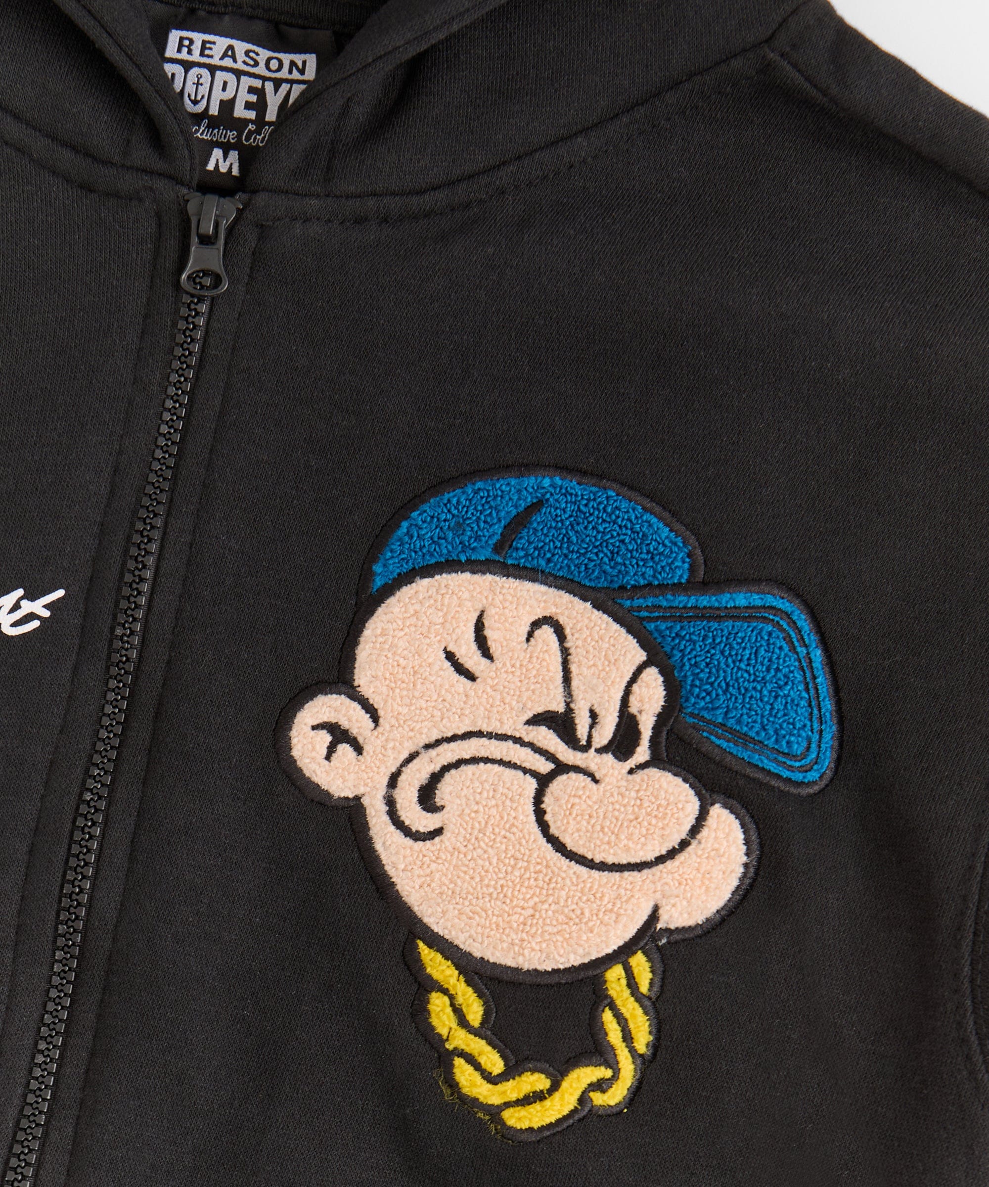 Popeye Full Zip Back Print Graphic Hoodie - Black - Image 2