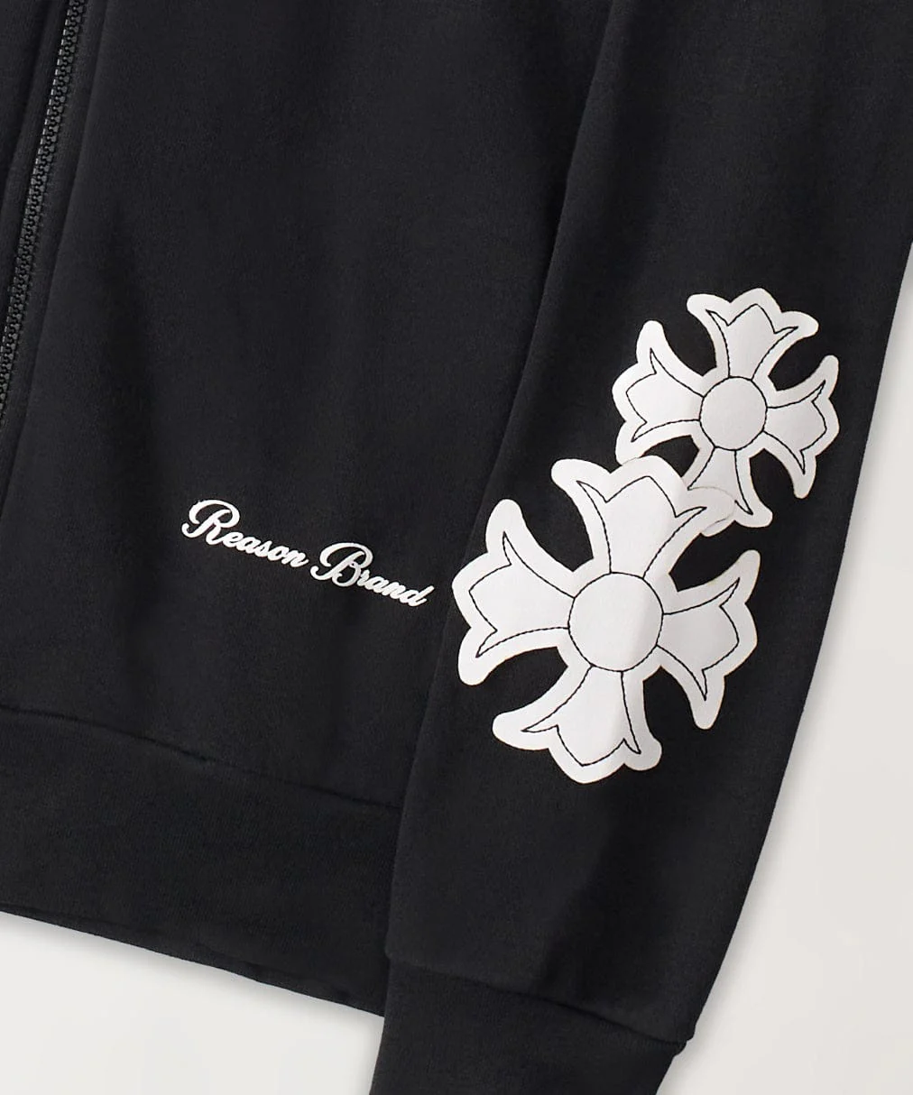 Rebellion Chenille Patched Zip Up Hoodie - Black - Image 5