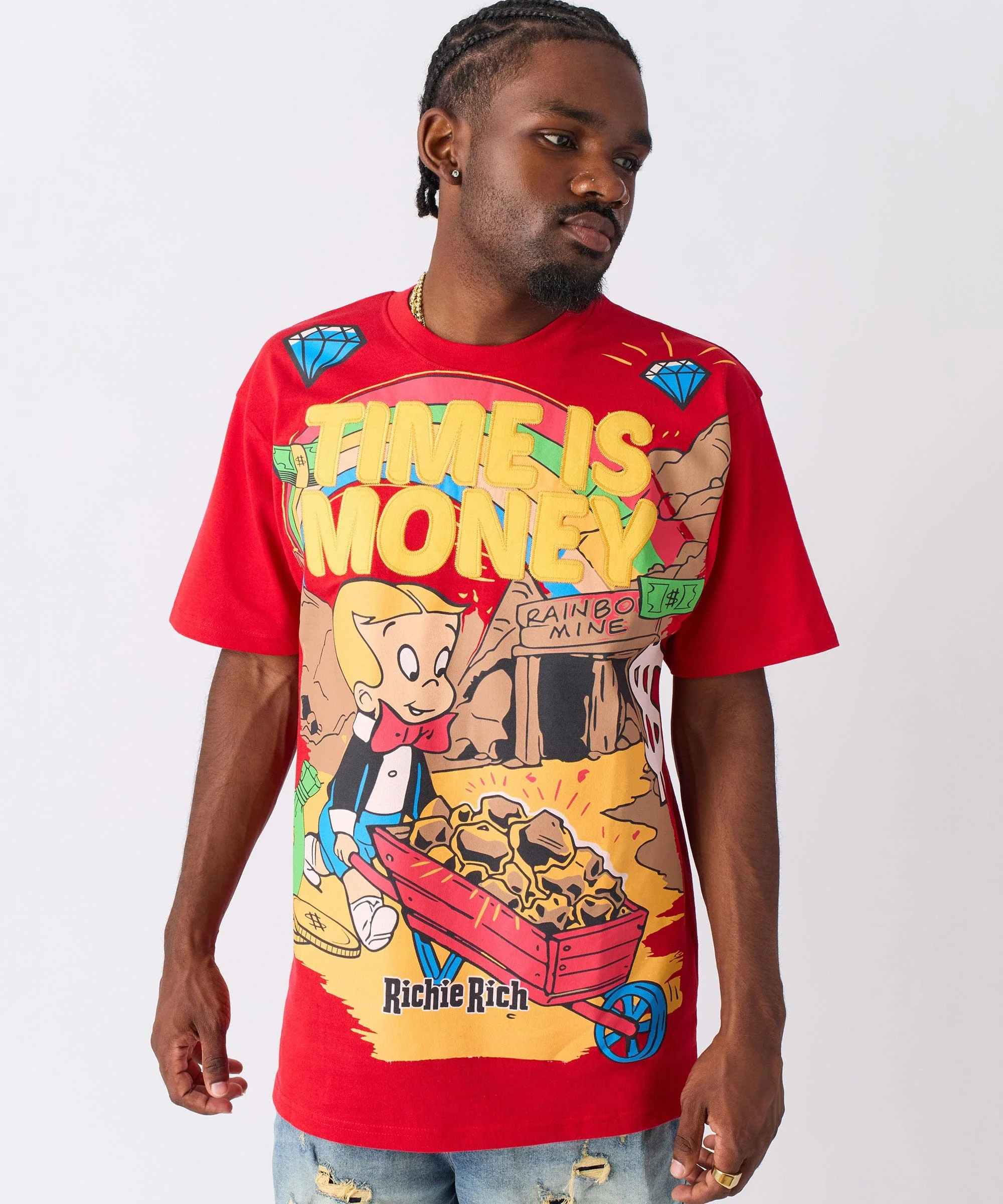 Richie Rich Time is Money Applique Short Sleeve Tee - Red - Image 2