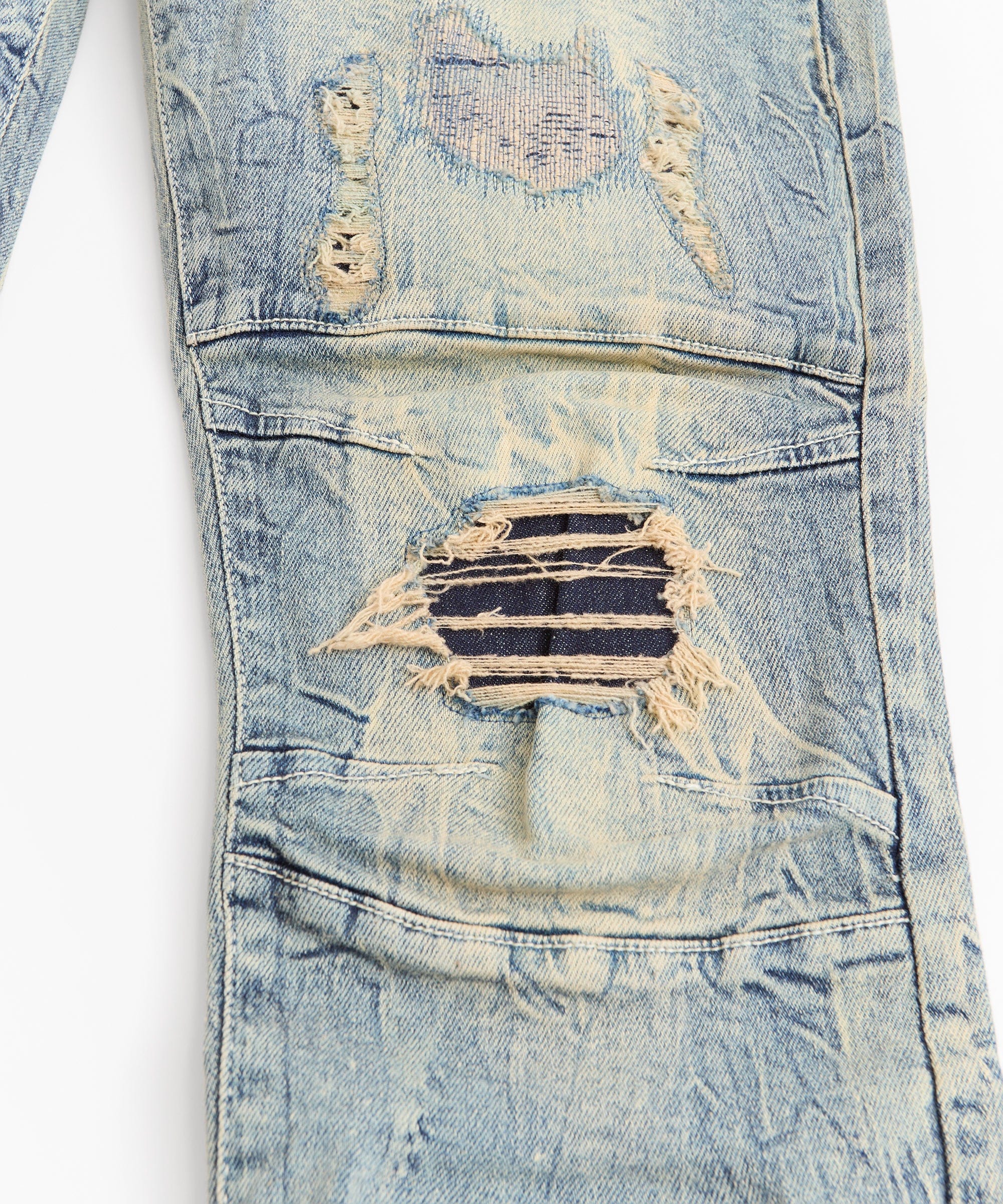 Rip And Repair Washed Denim Jeans - Light Blue - Image 2