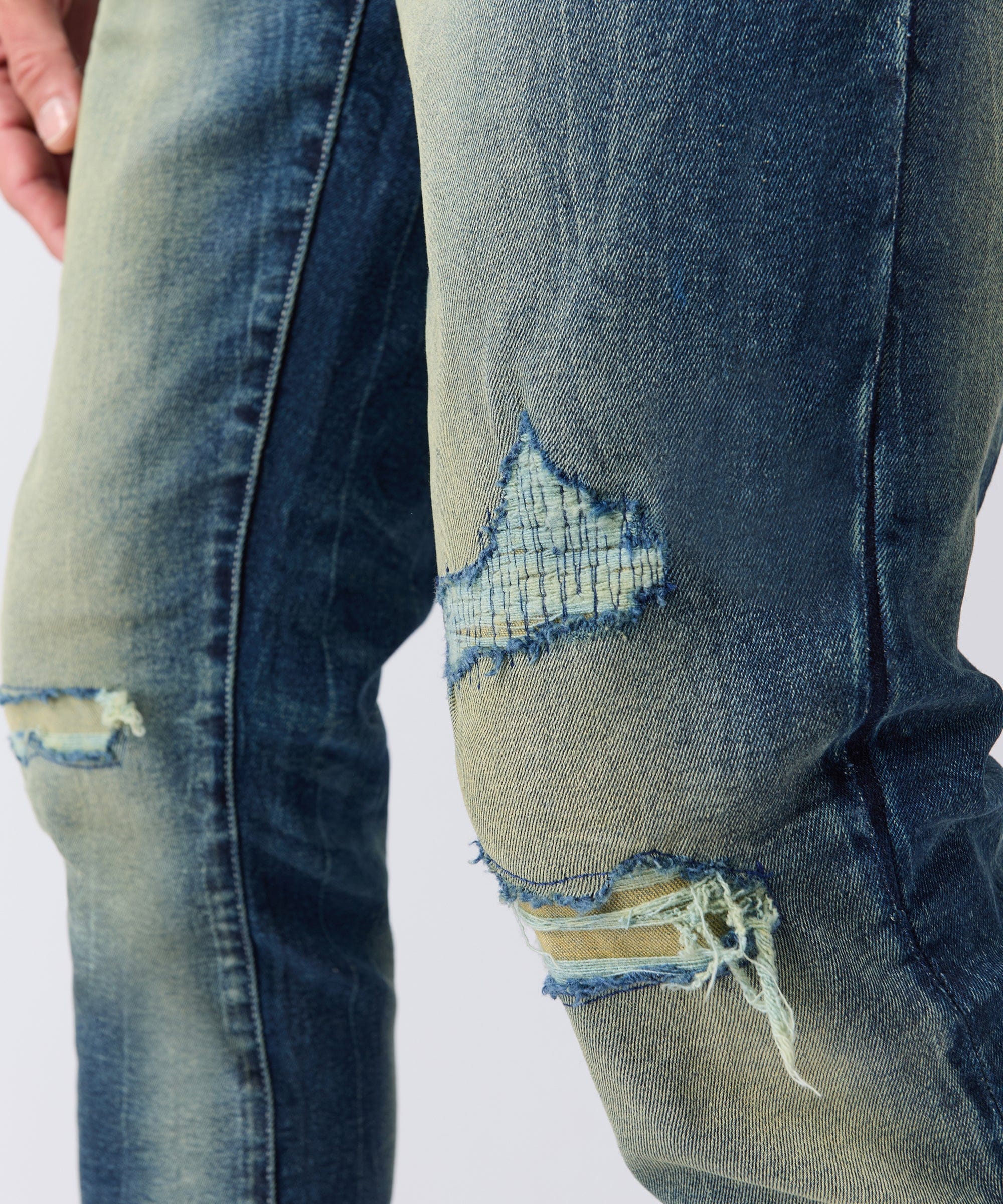 Rip and Repair Washed Denim Jeans - Medium Blue - Image 2