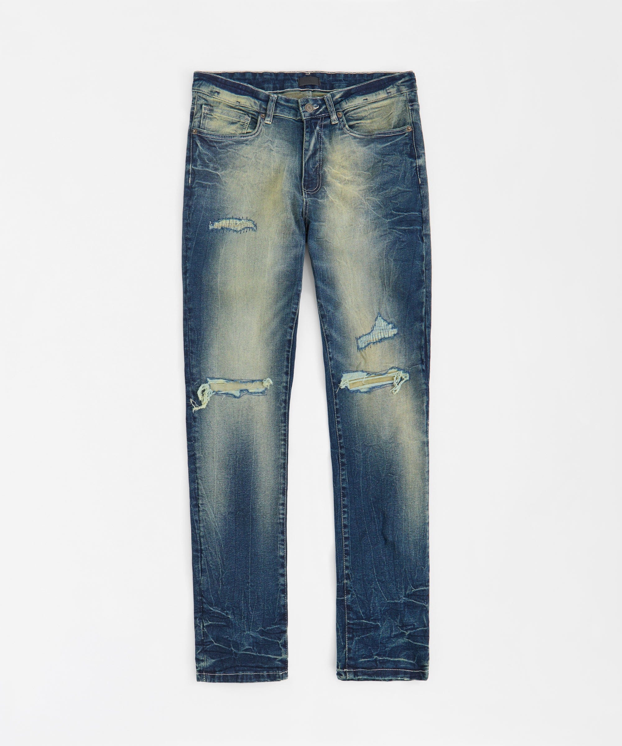 Rip and Repair Washed Denim Jeans - Medium Blue - Image 3