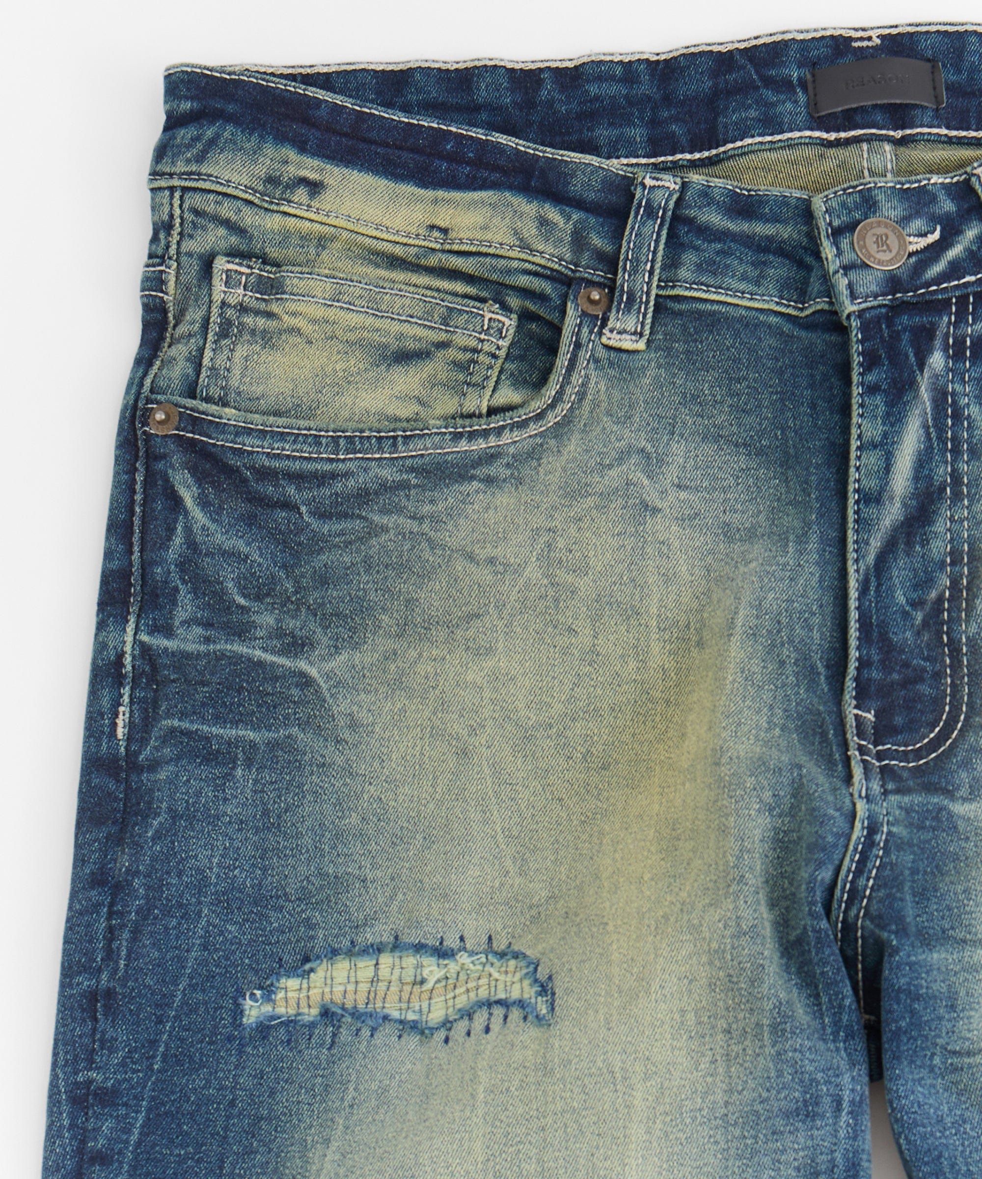 Rip and Repair Washed Denim Jeans - Medium Blue - Image 4