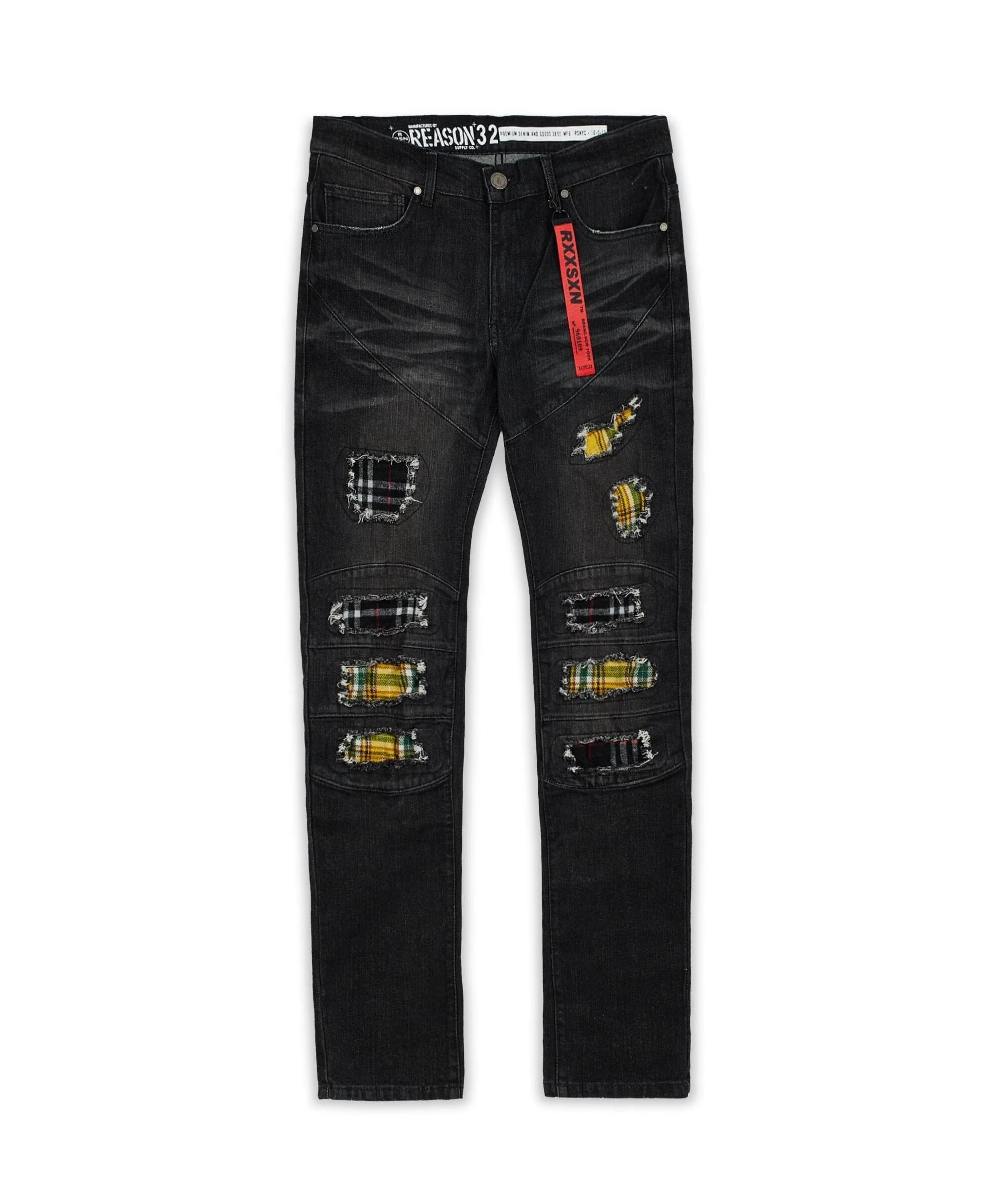 Terrance Flannel Patched Grey Wash Denim Jeans