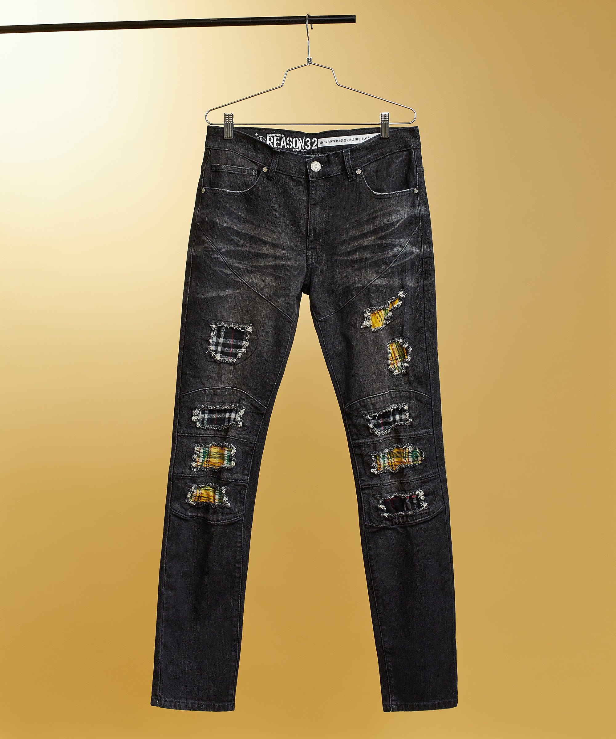 Terrance Flannel Patched Grey Wash Denim Jeans - Image 3