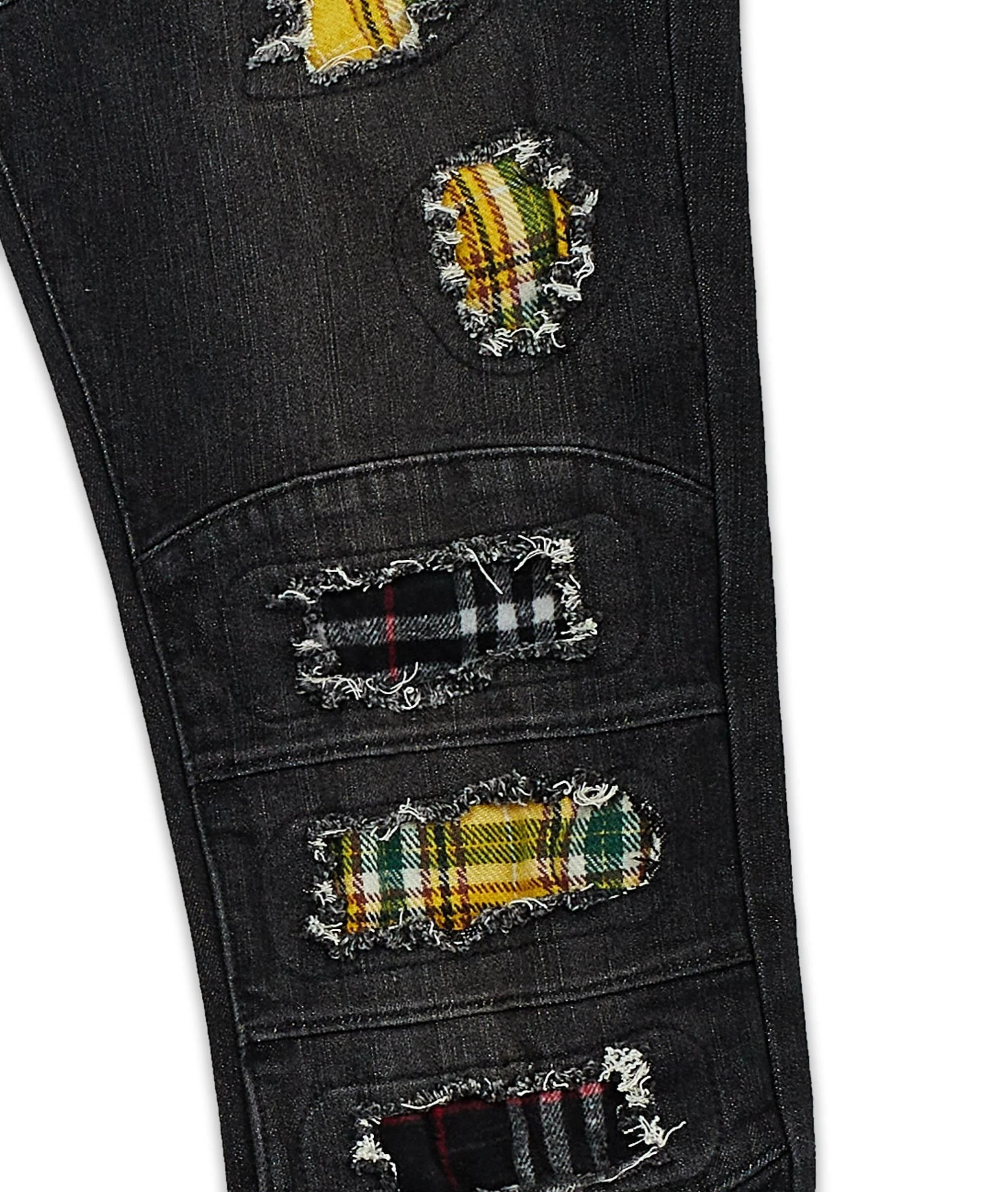 Terrance Flannel Patched Grey Wash Denim Jeans - Image 5