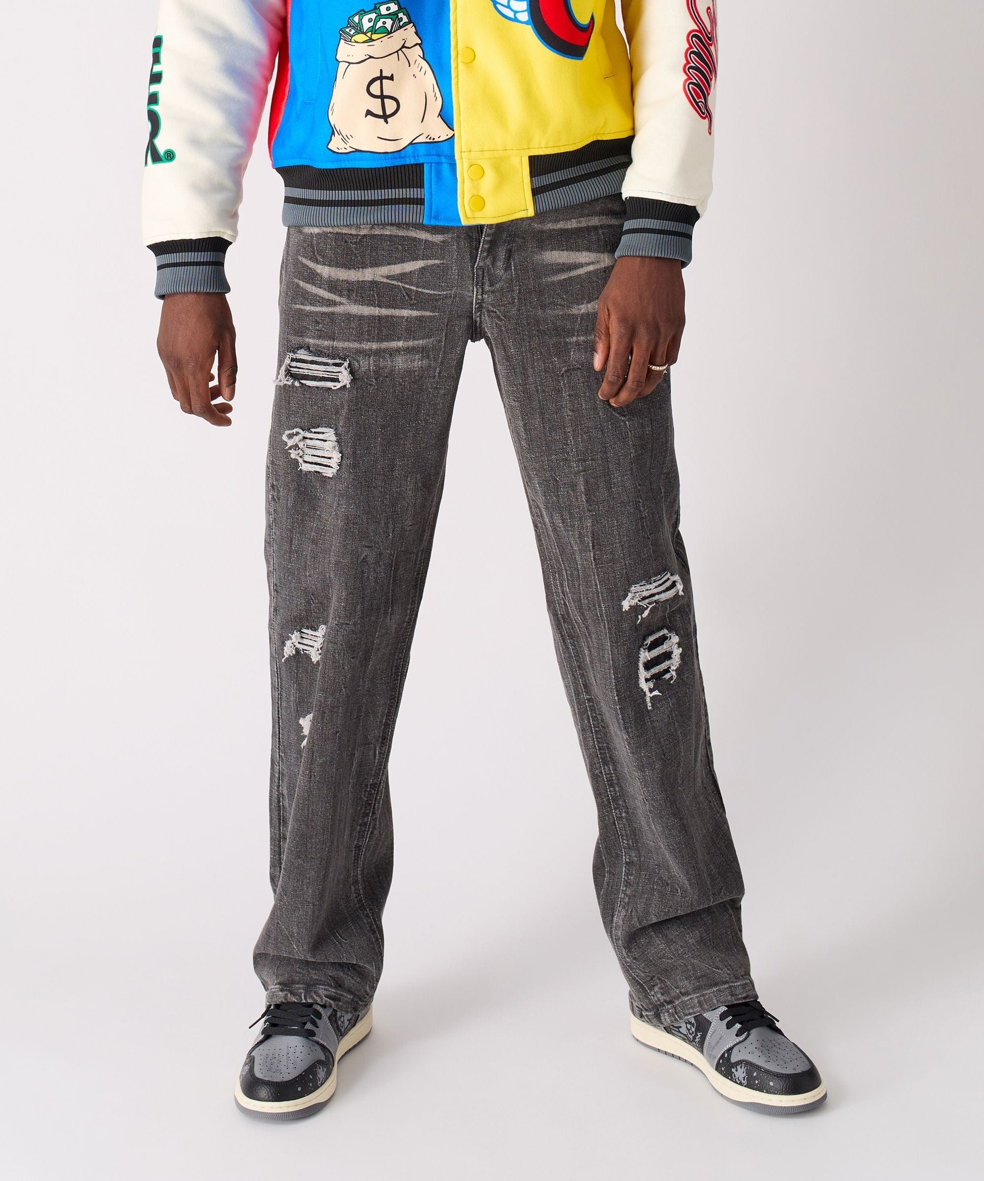 Washed Fleur Baggy Fit Denim Pant - Black