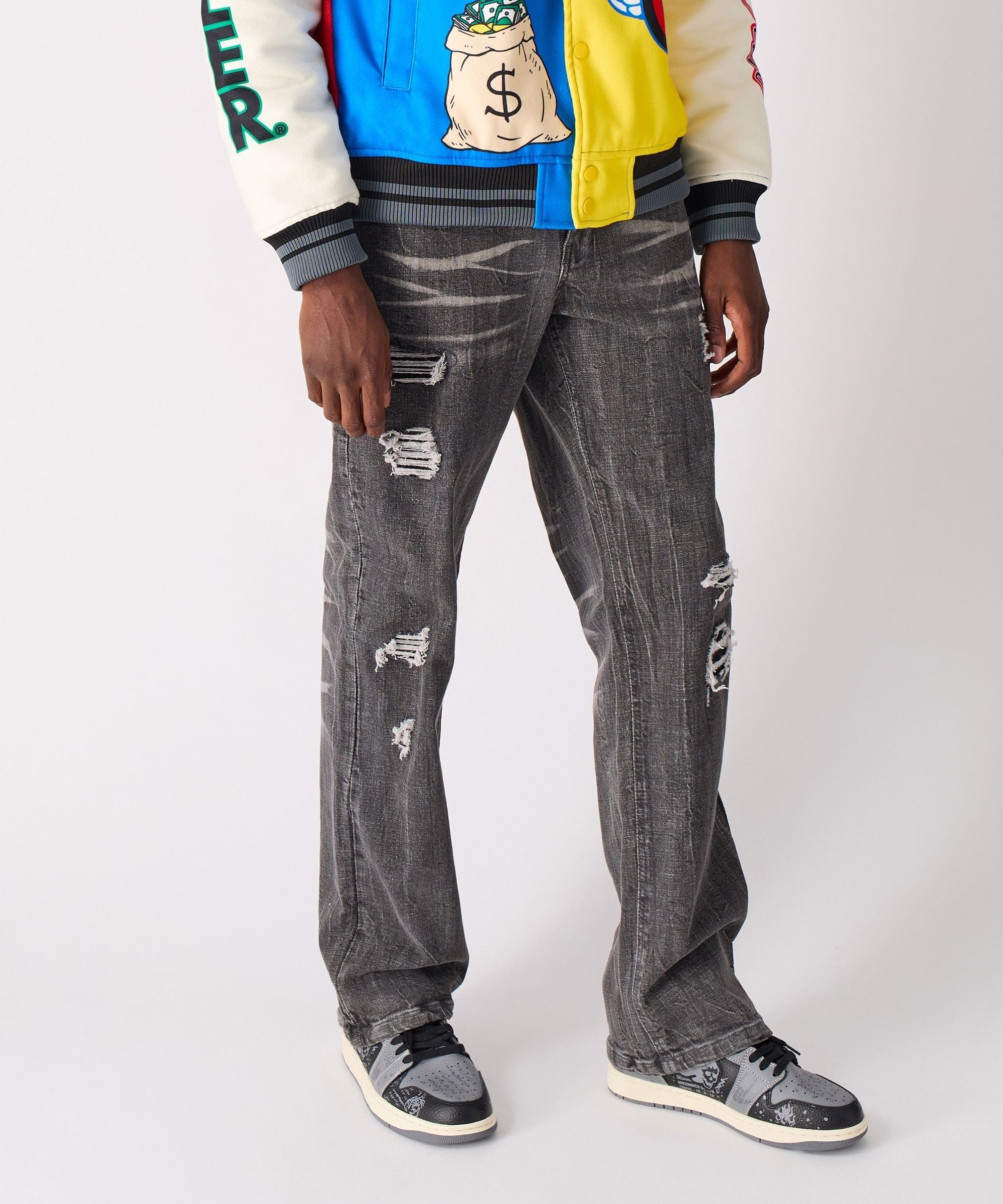 Washed Fleur Baggy Fit Denim Pant - Black - Image 6