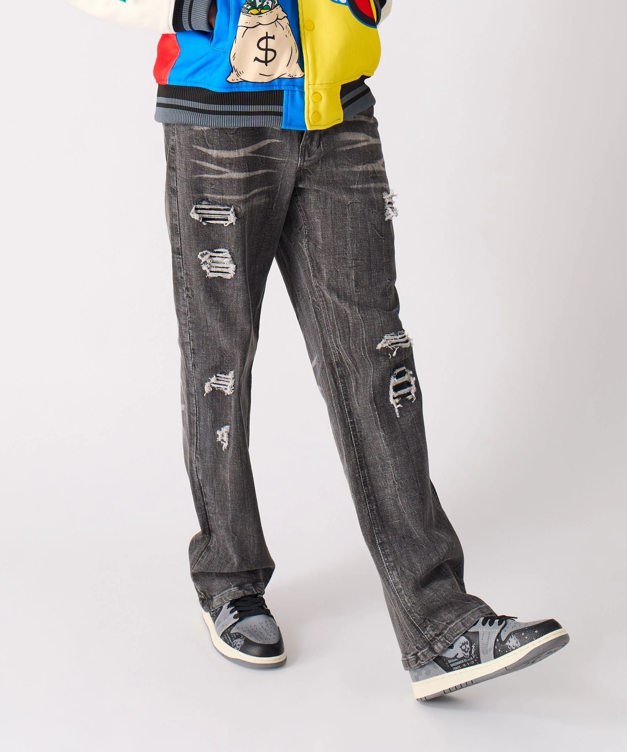 Washed Fleur Baggy Fit Denim Pant - Black - Image 7