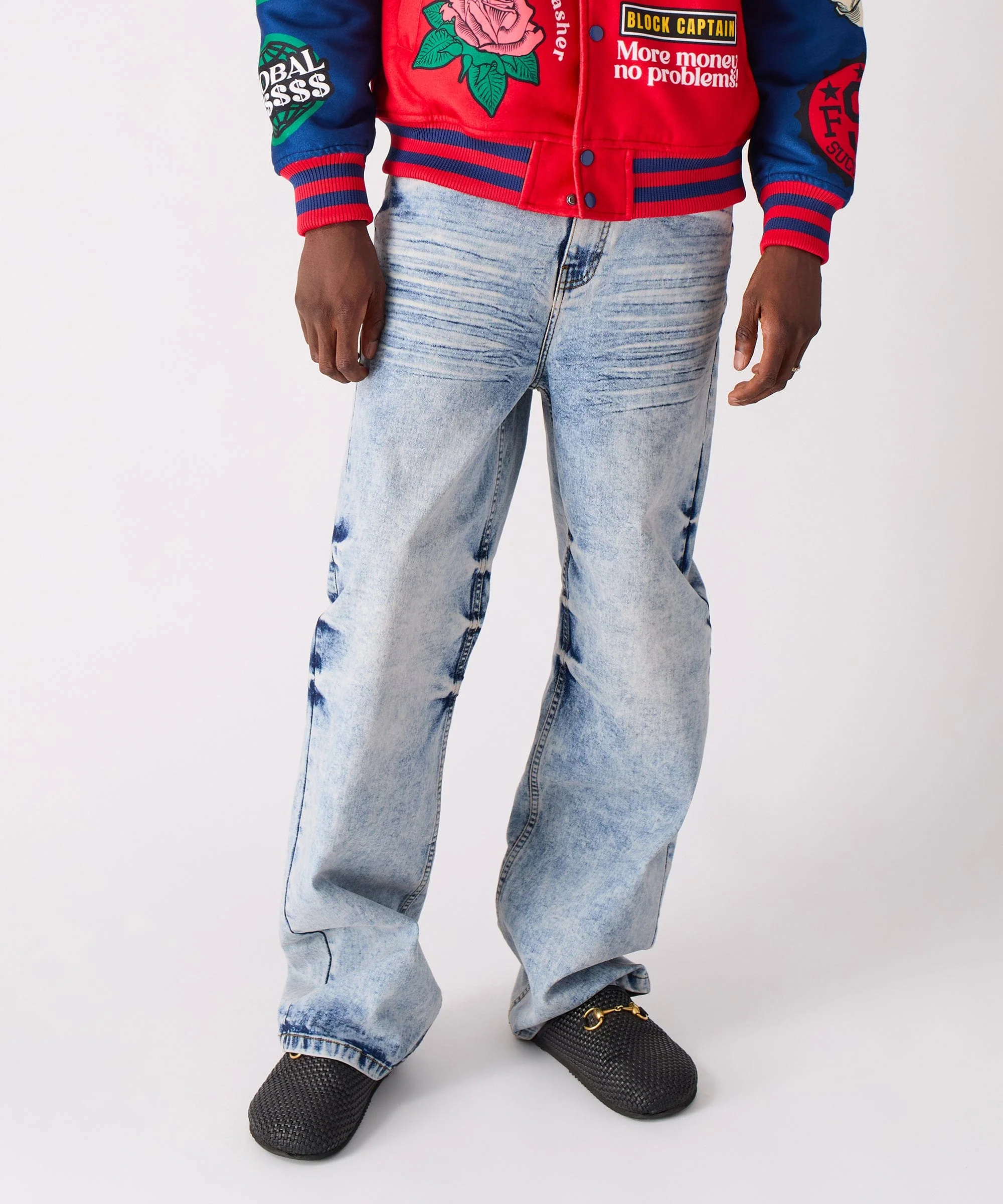 Washed Fleur Baggy Fit Denim Pant - Blue