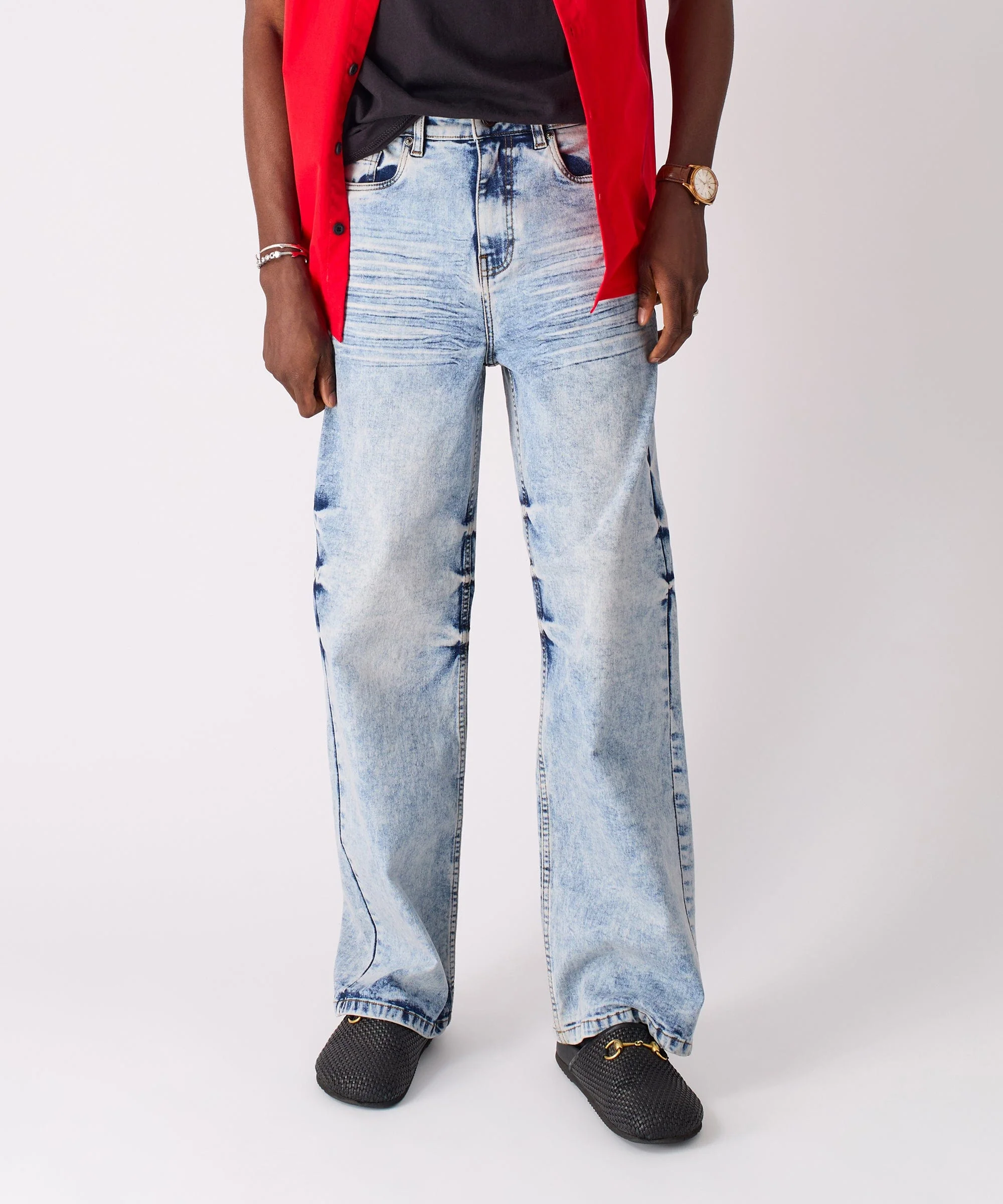 Washed Fleur Baggy Fit Denim Pant - Blue - Image 2