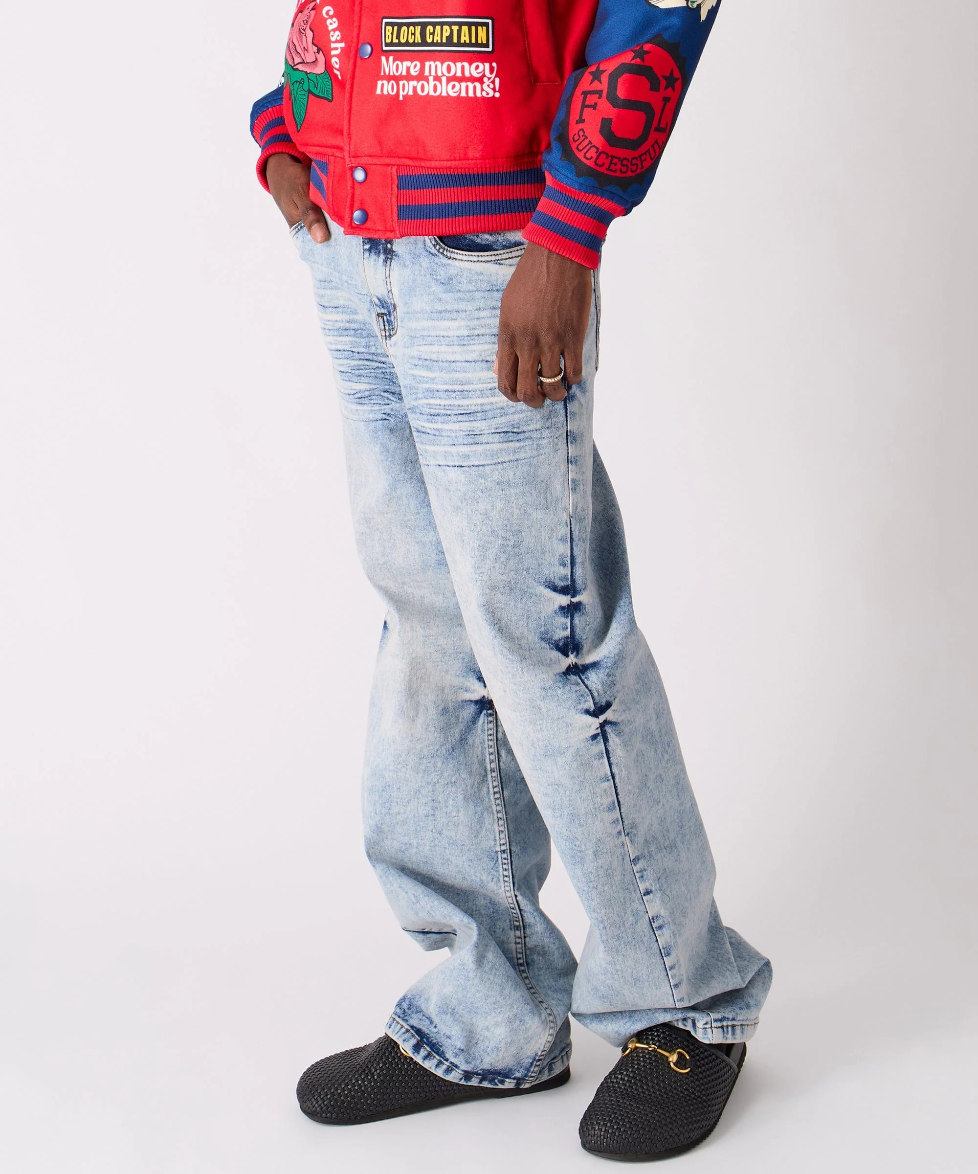 Washed Fleur Baggy Fit Denim Pant - Blue - Image 4