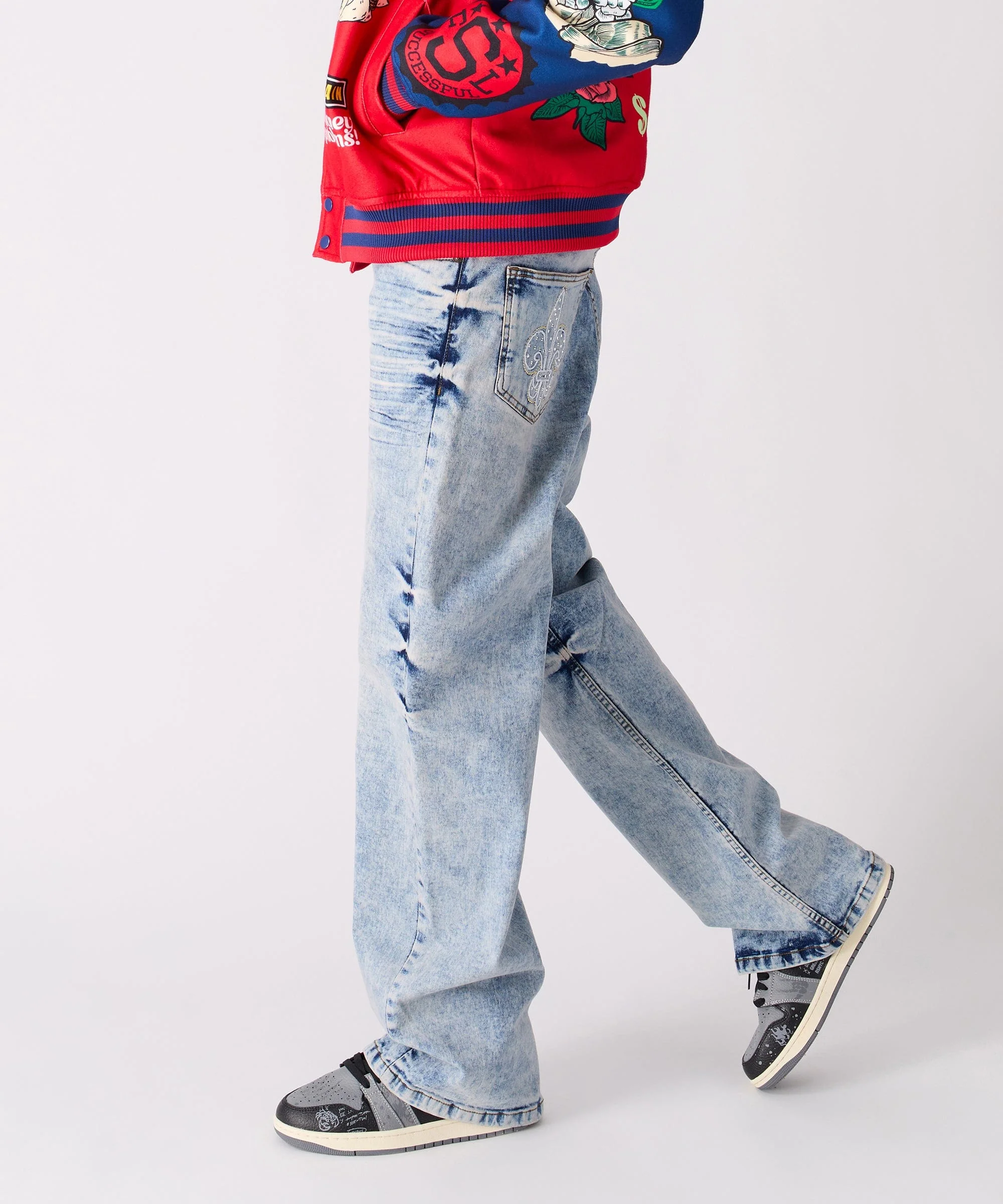 Washed Fleur Baggy Fit Denim Pant - Blue - Image 5