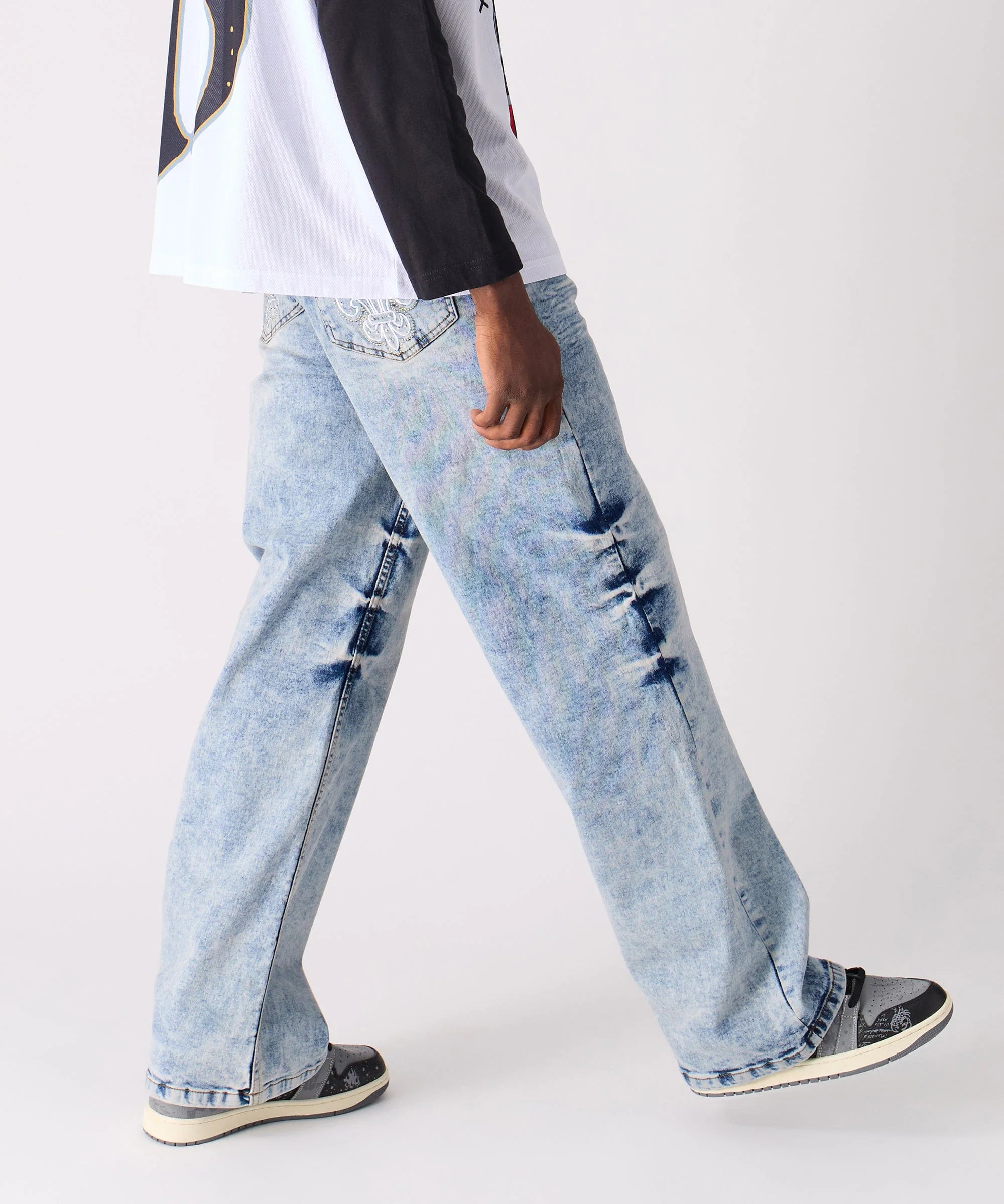 Washed Fleur Baggy Fit Denim Pant - Blue - Image 6