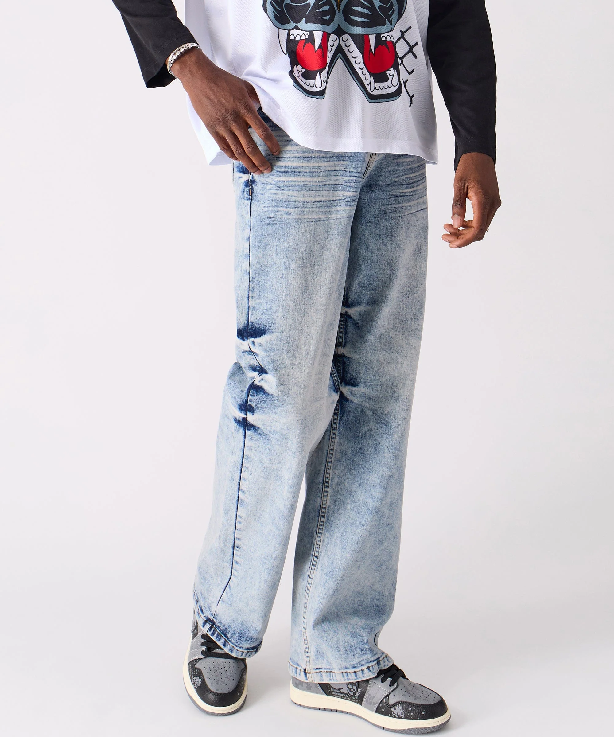 Washed Fleur Baggy Fit Denim Pant - Blue - Image 8