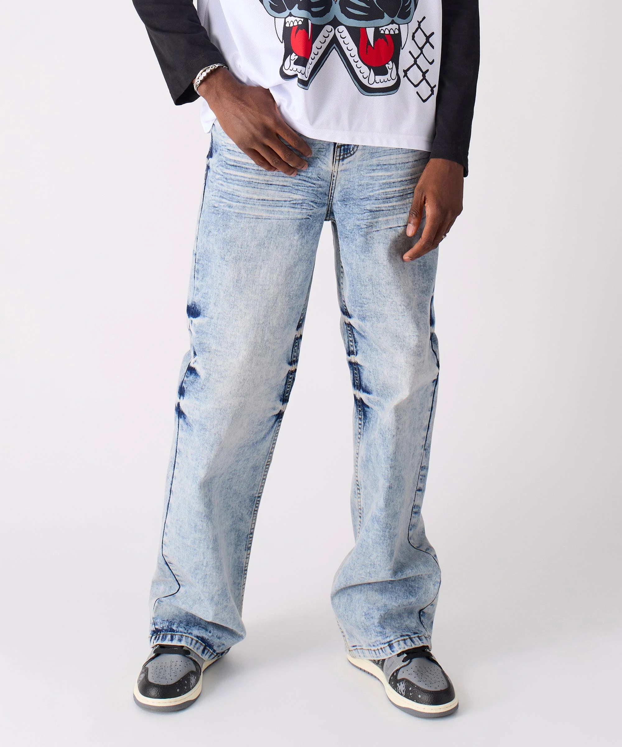 Washed Fleur Baggy Fit Denim Pant - Blue - Image 9